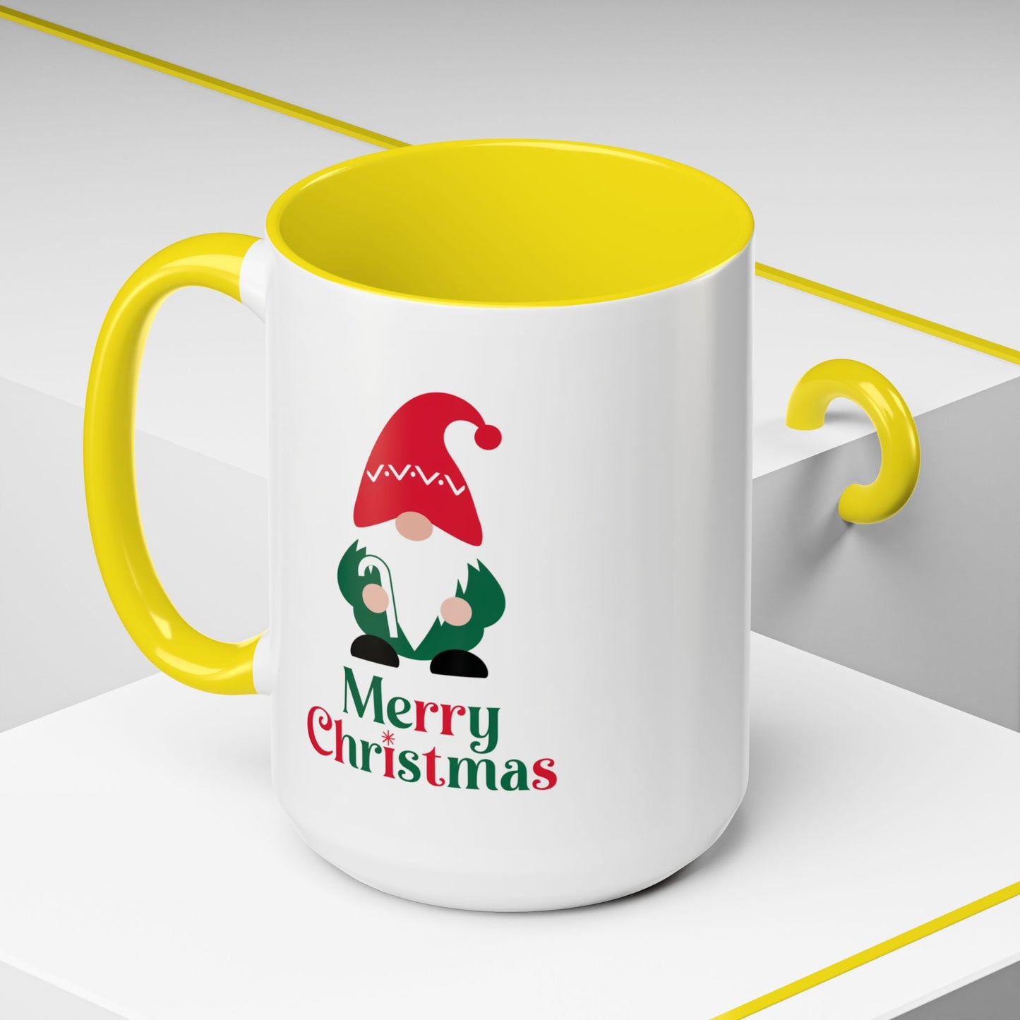 Christmas Mug - Merry Christmas Green & Red Text Gnome Candy Cane