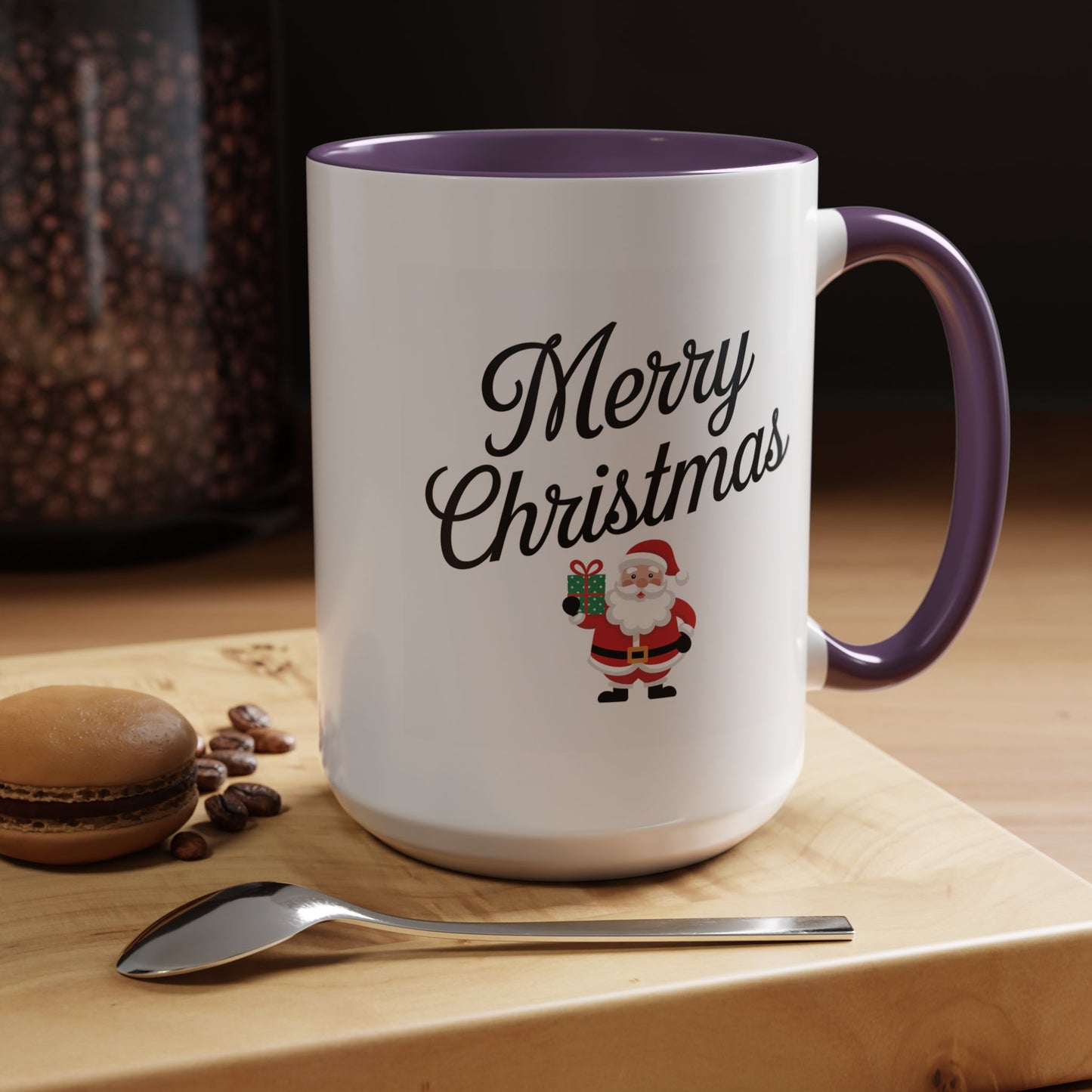 Christmas Mug - Merry Christmas Black Text Santa Present