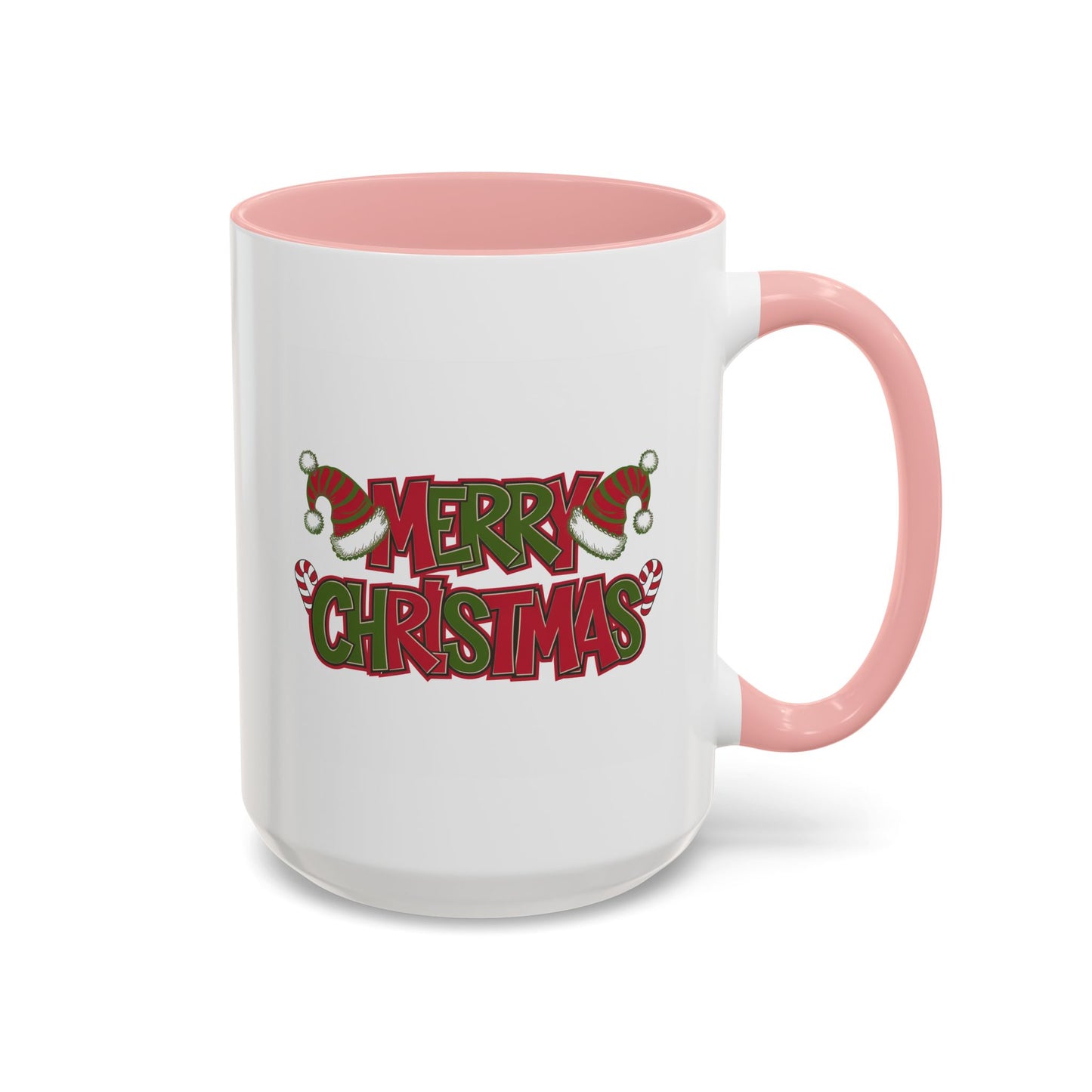Christmas Mug - Merry Christmas Red & Green Text Hats Candy Canes