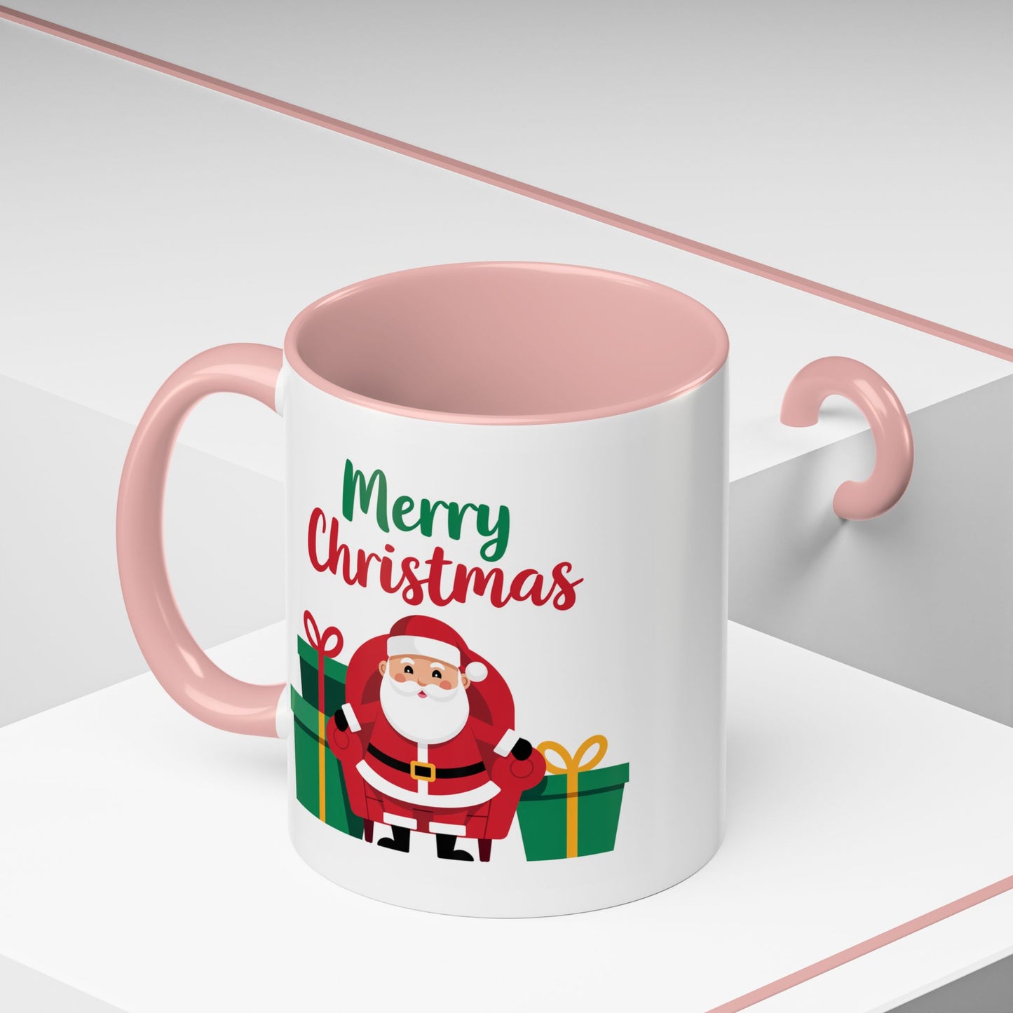 Christmas Mug - Merry Christmas Green & Red Text Santa Presents