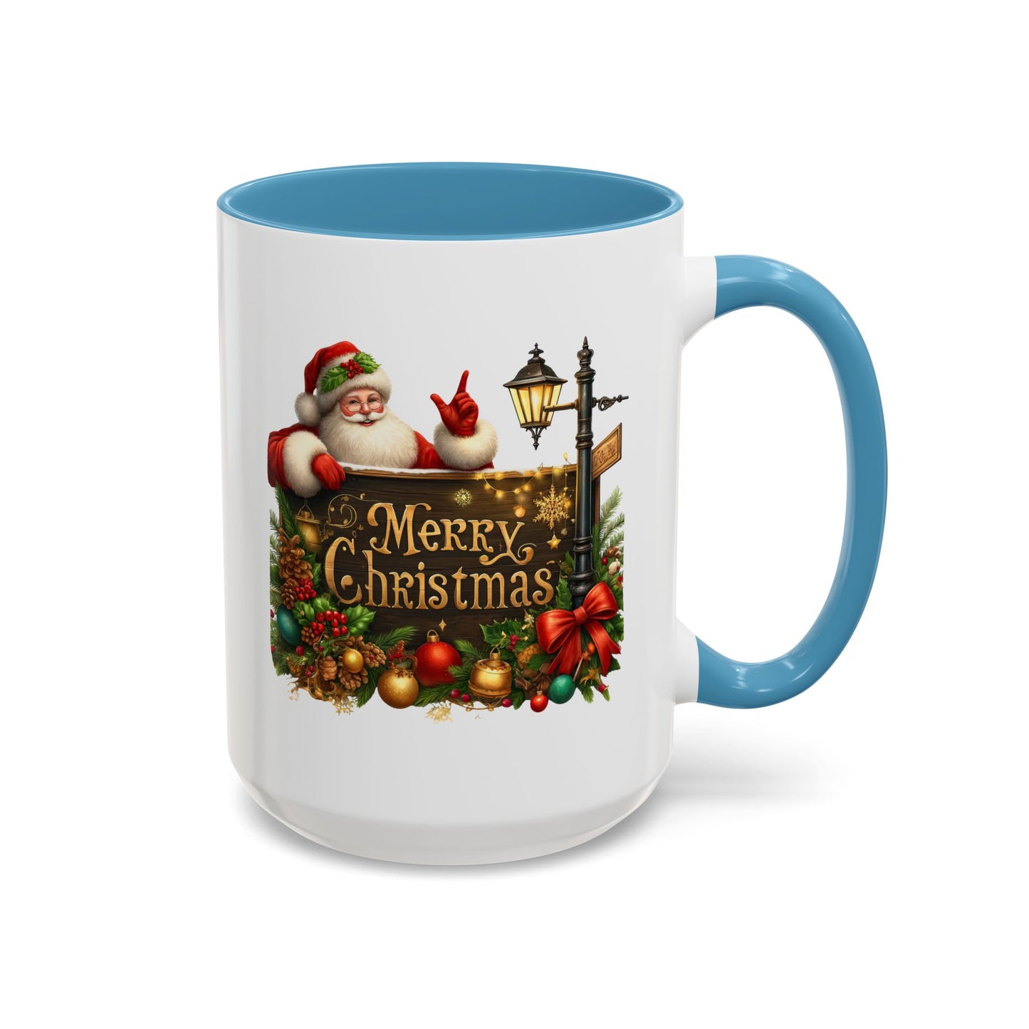 Christmas Mug - Merry Christmas Gold Text Santa Point Ornaments