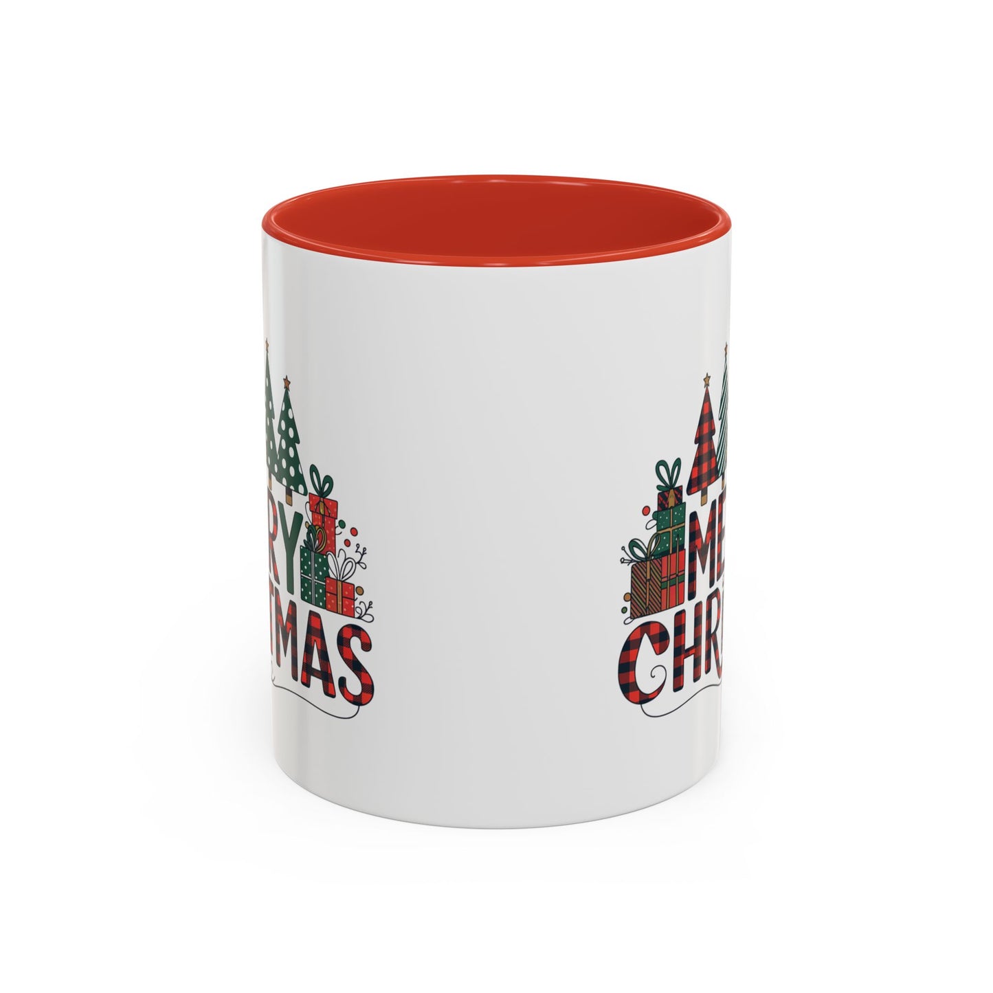 Christmas Mug - Merry Christmas Tartan Text Trees Presents