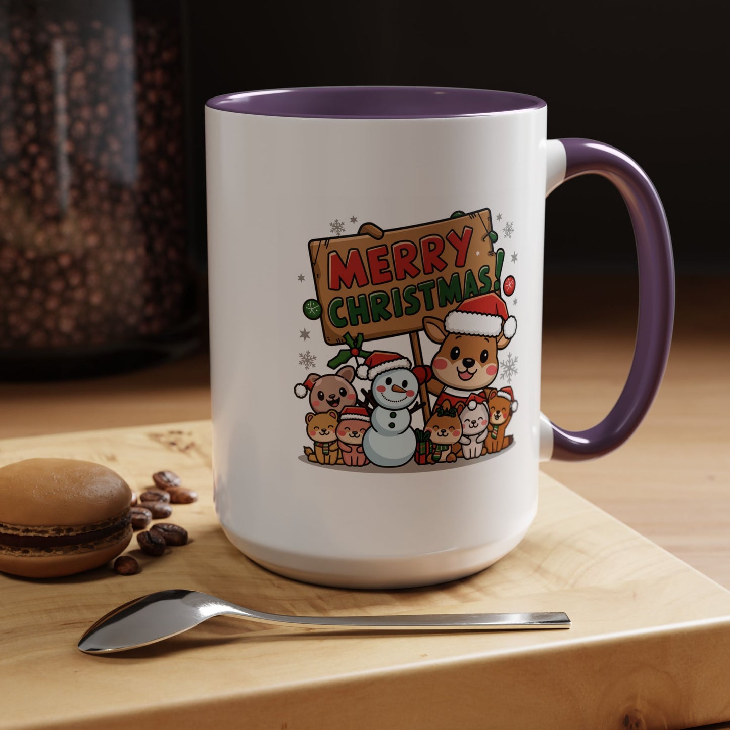Christmas Mug - Merry Christmas Red & Green Text Reindeer Snowman