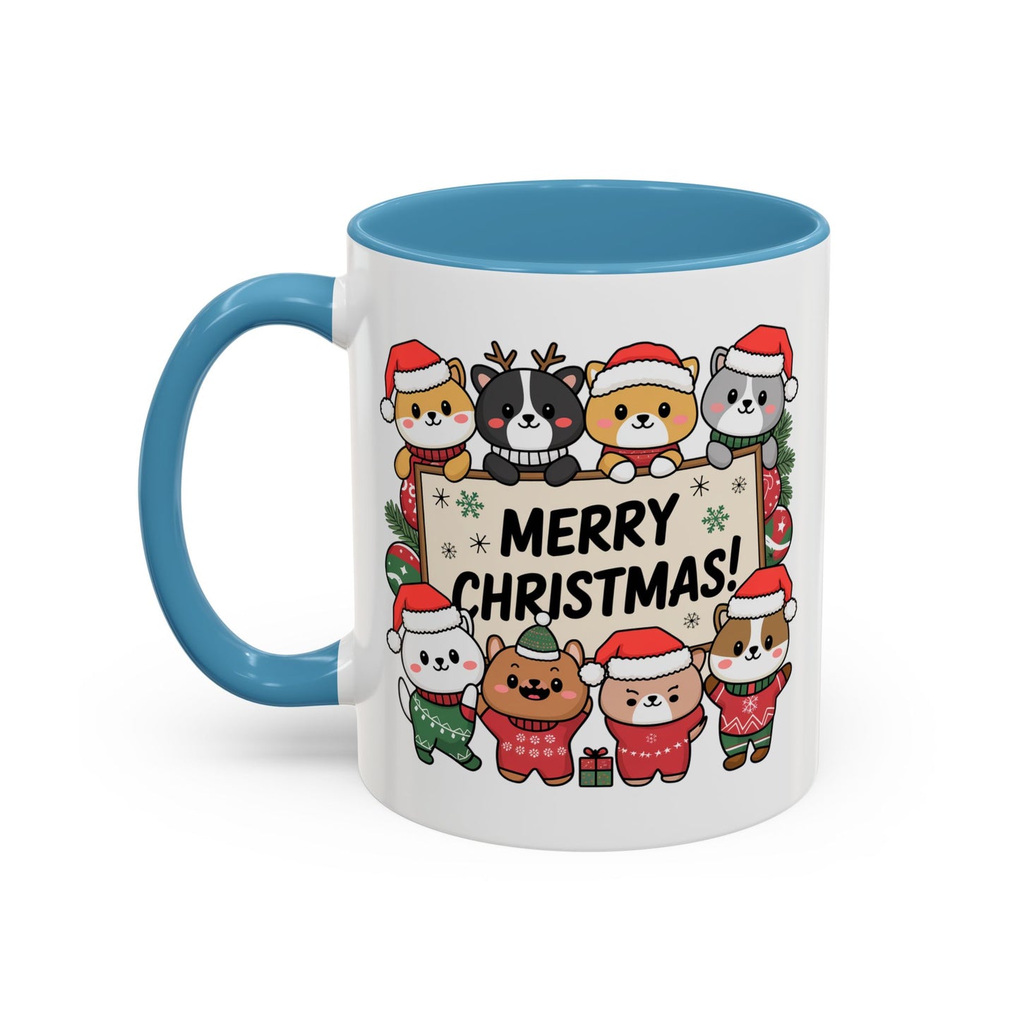 Christmas Mug - Merry Christmas Black Text Cute Animals