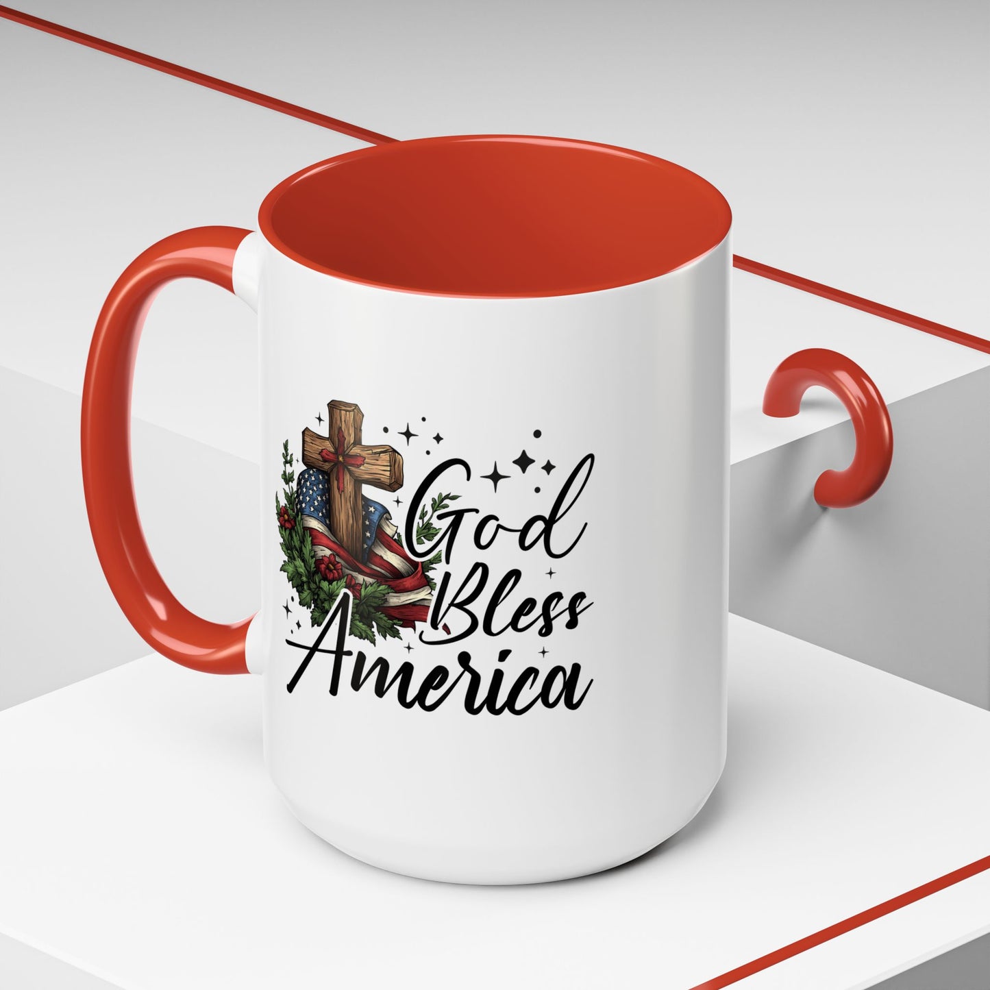 4th of July Mug - God Bless America Cross Flag