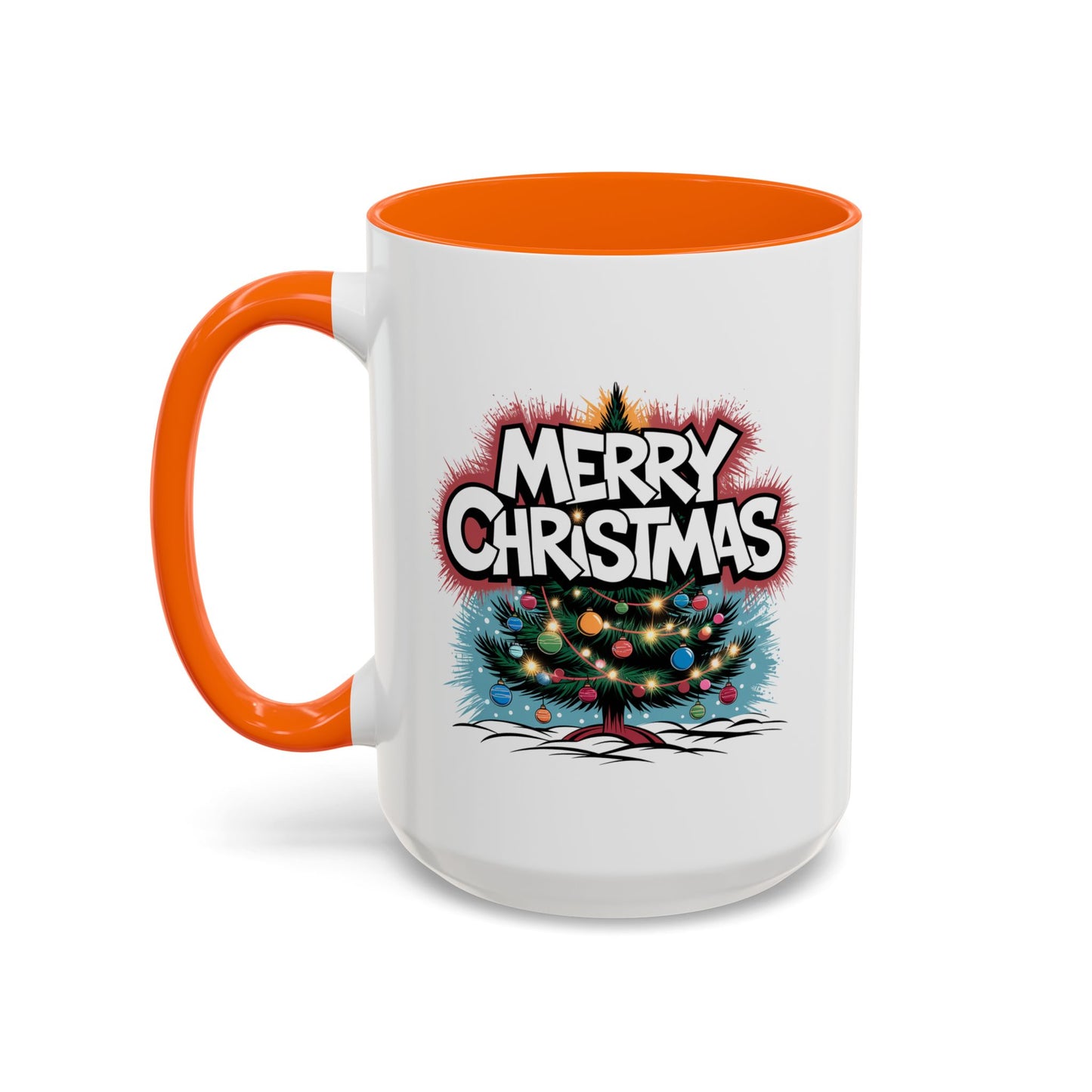 Christmas Mug - Merry Christmas White & Red Text Tree Lights