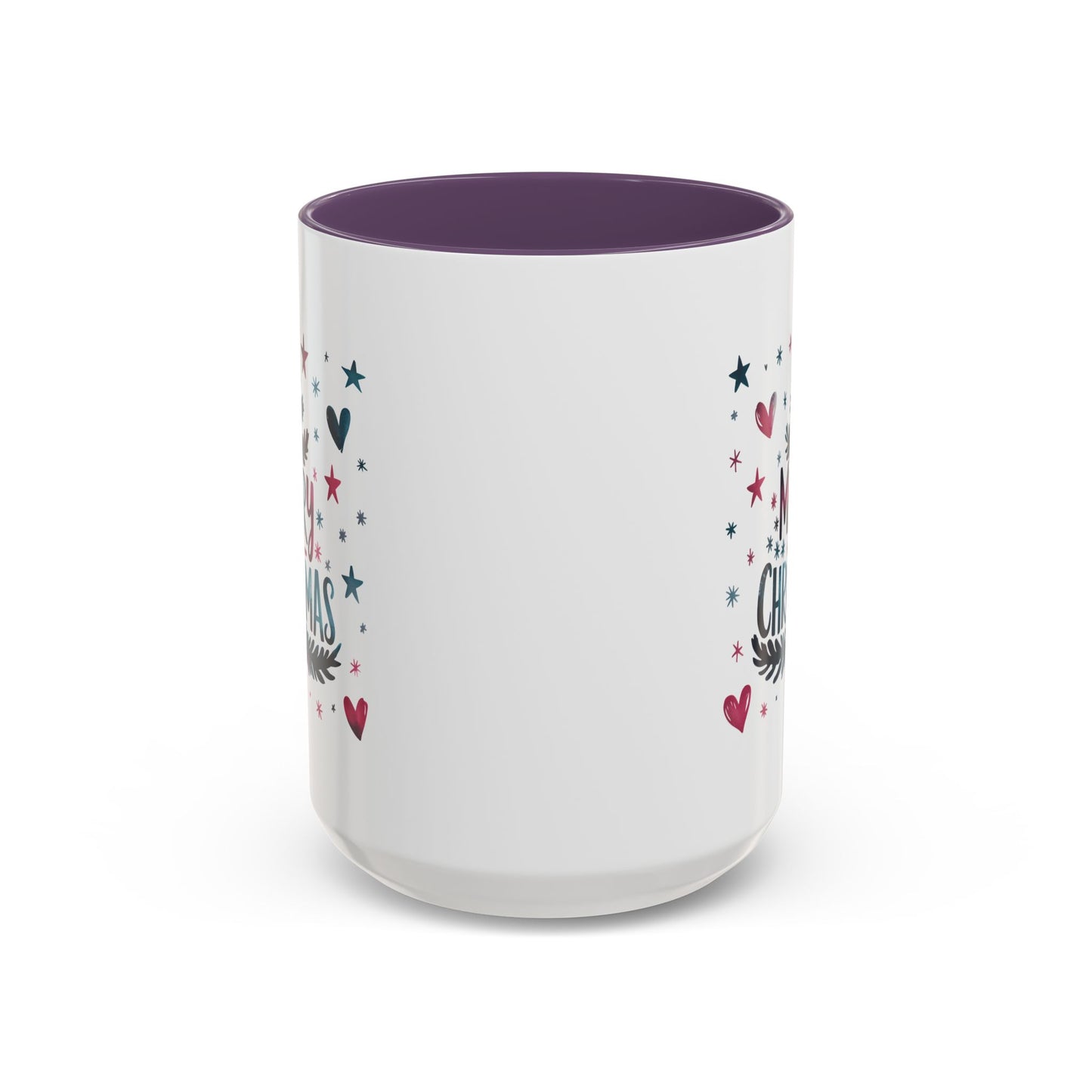 Christmas Mug - Merry Christmas Maroon & Blue Text Tree Hearts Stars
