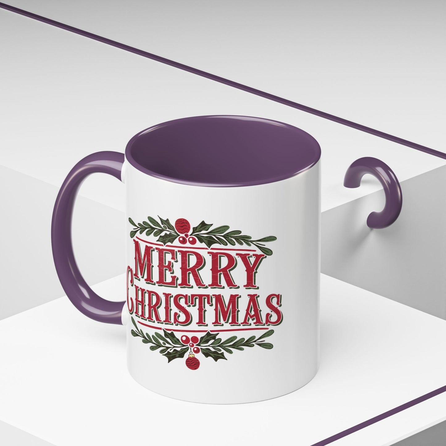 Christmas Mug - Merry Christmas Maroon Text Ornament Decorations