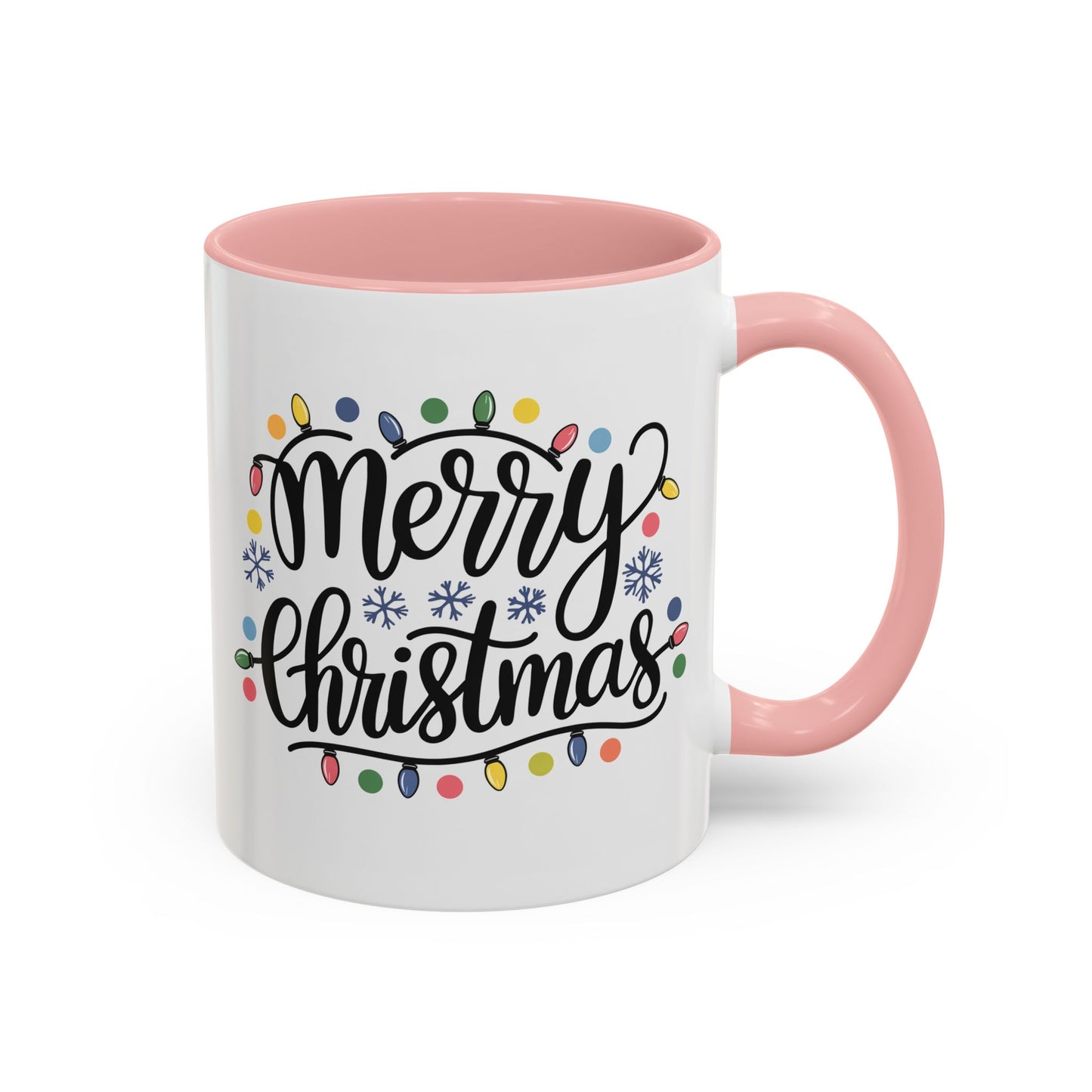 Christmas Mug - Merry Christmas Black Text Colored Lights
