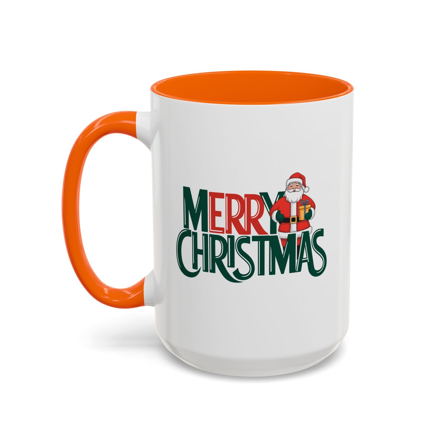 Christmas Mug - Merry Christmas Green & Red Text Santa Present