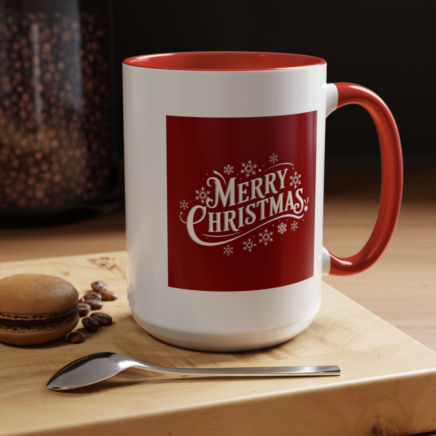 Christmas Mug - Merry Christmas White Text Maroon Background