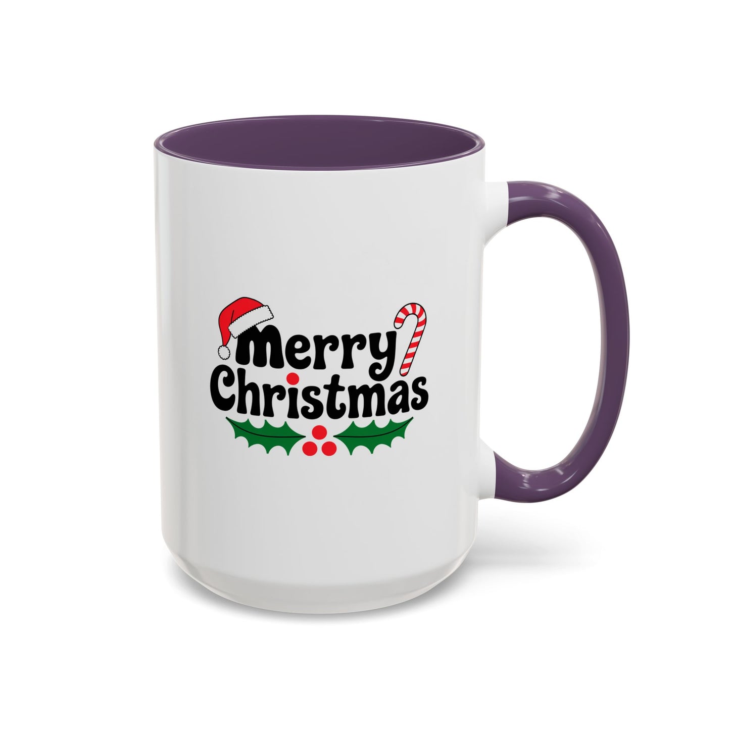Christmas Mug - Merry Christmas Black Text Hat Cane Misletoe