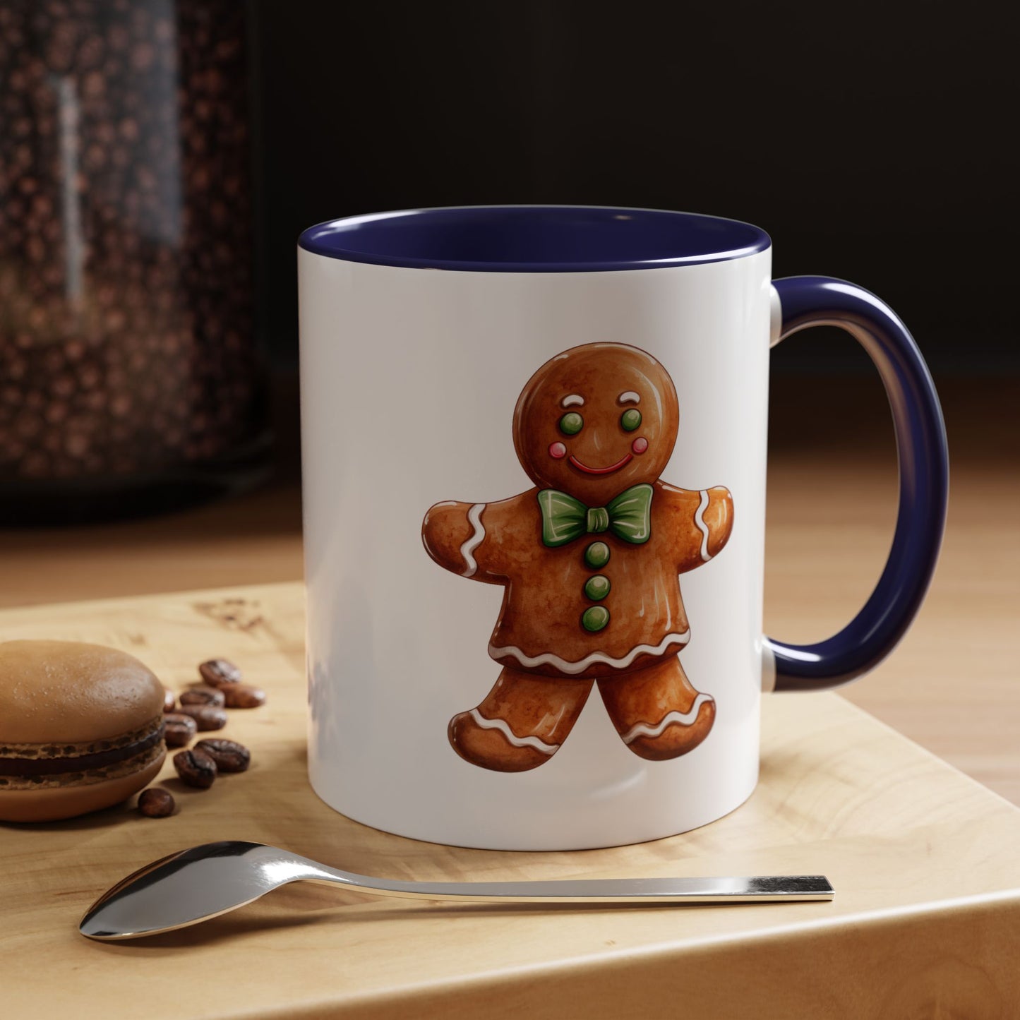 Christmas Mug - Gingerbread Man Green Bow