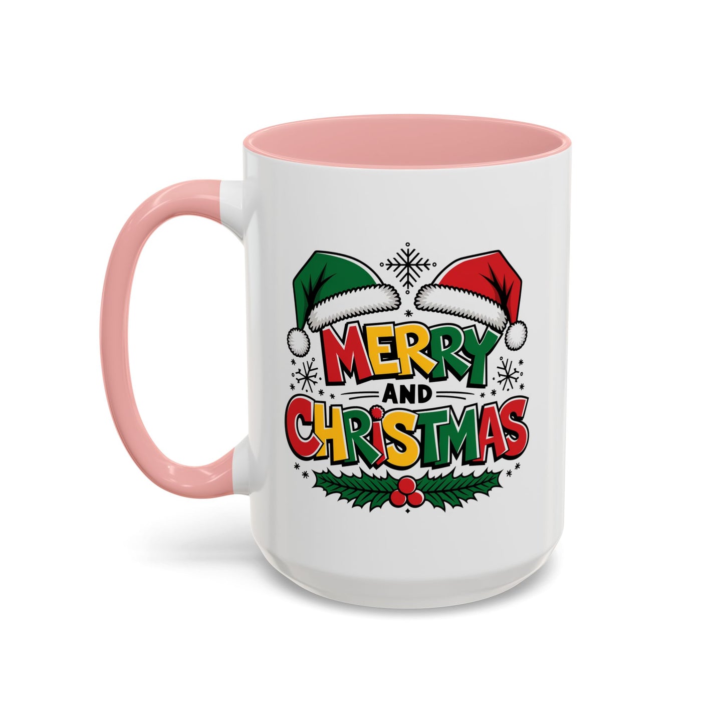Christmas Mug - Merry Christmas Red Yellow & Green Text Green & Red Hat