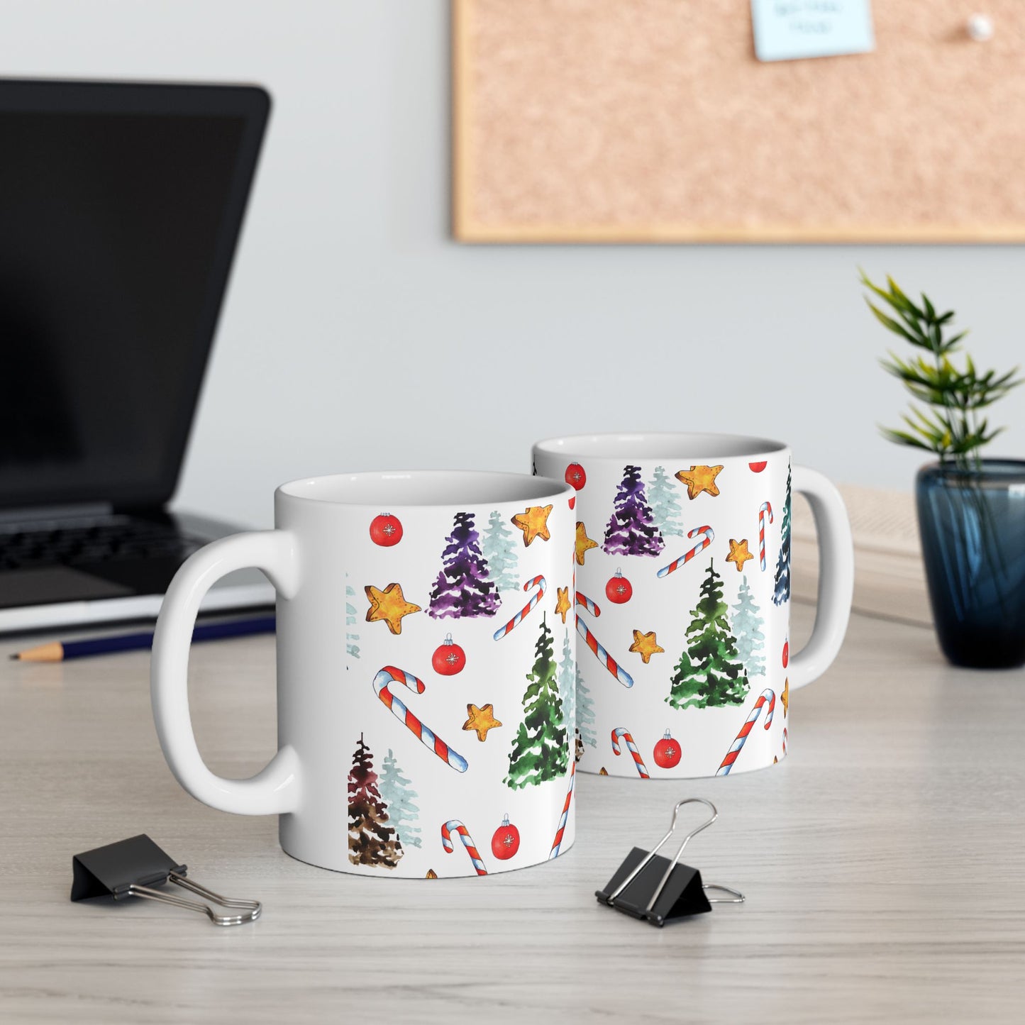 Christmas Mug - Trees Candy Stars Ornaments Pattern