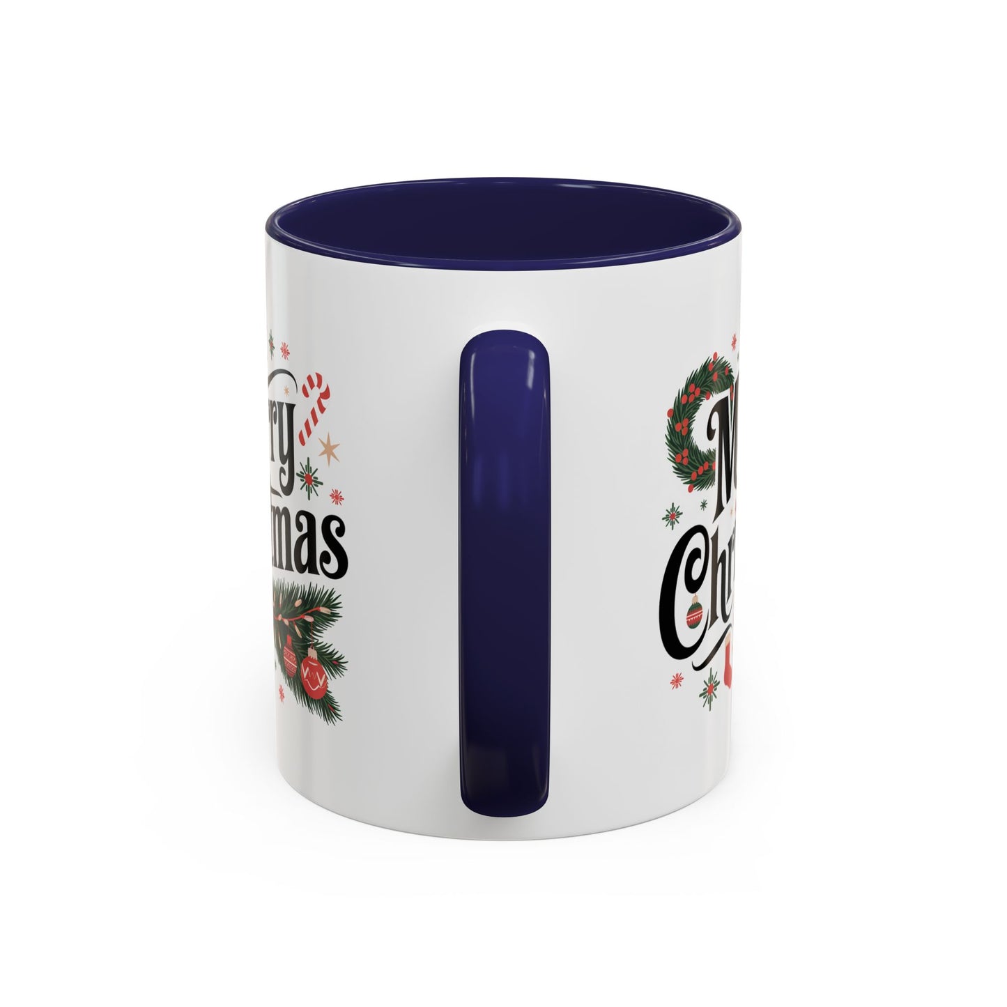 Christmas Mug - Merry Christmas Black Text Star Stocking Ornament Candy Cane