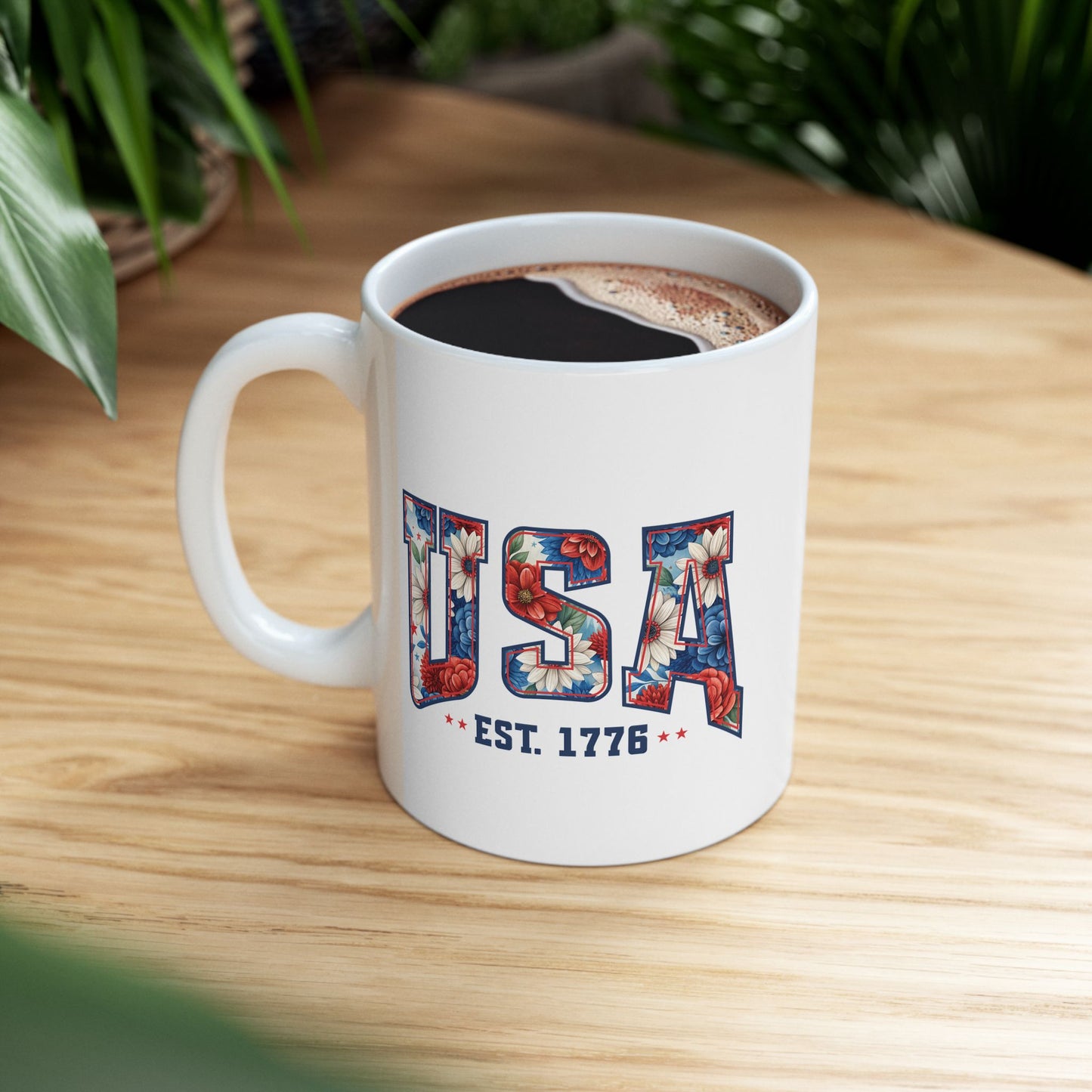 4th of July Mug - USA EST 1776 Floral