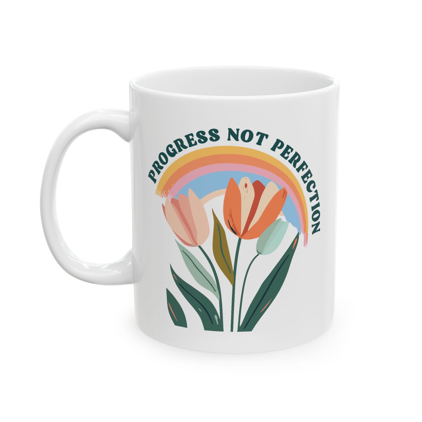 Motivation Mug - Progress Not Perfection Flowers