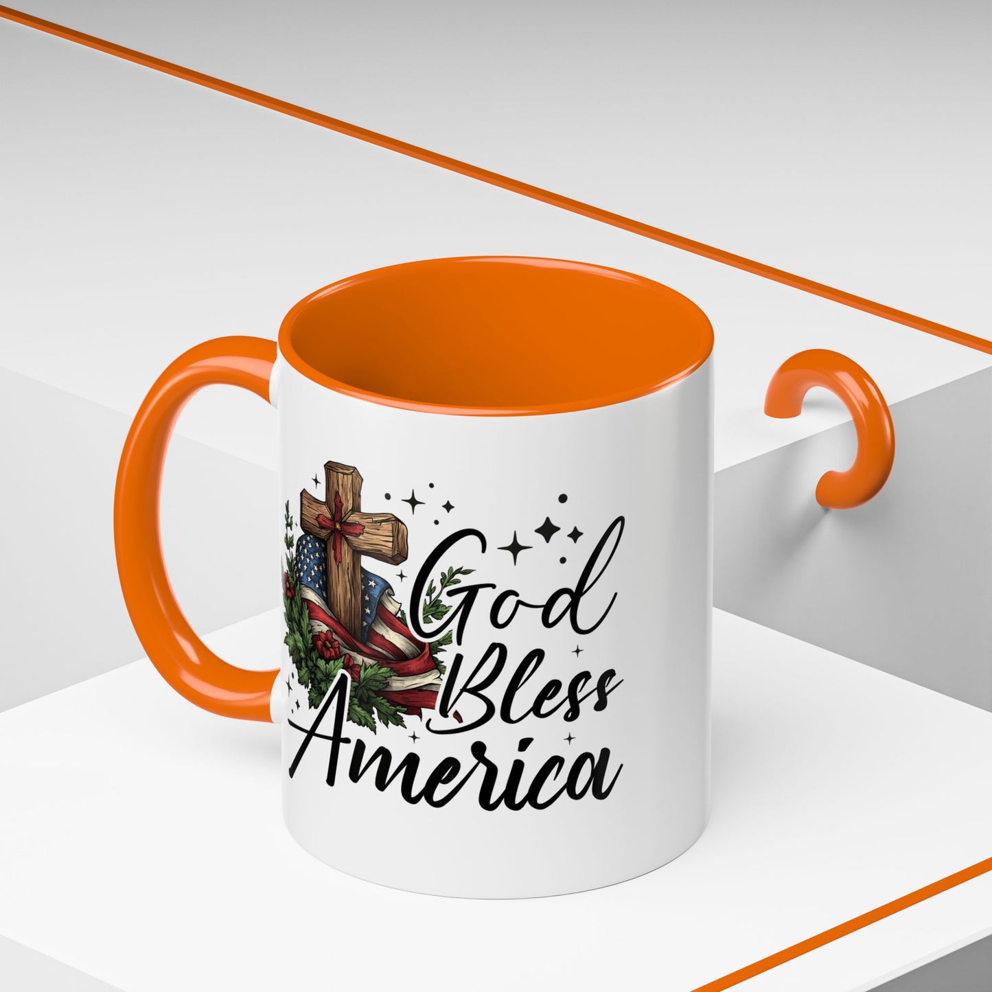 4th of July Mug - God Bless America Cross Flag