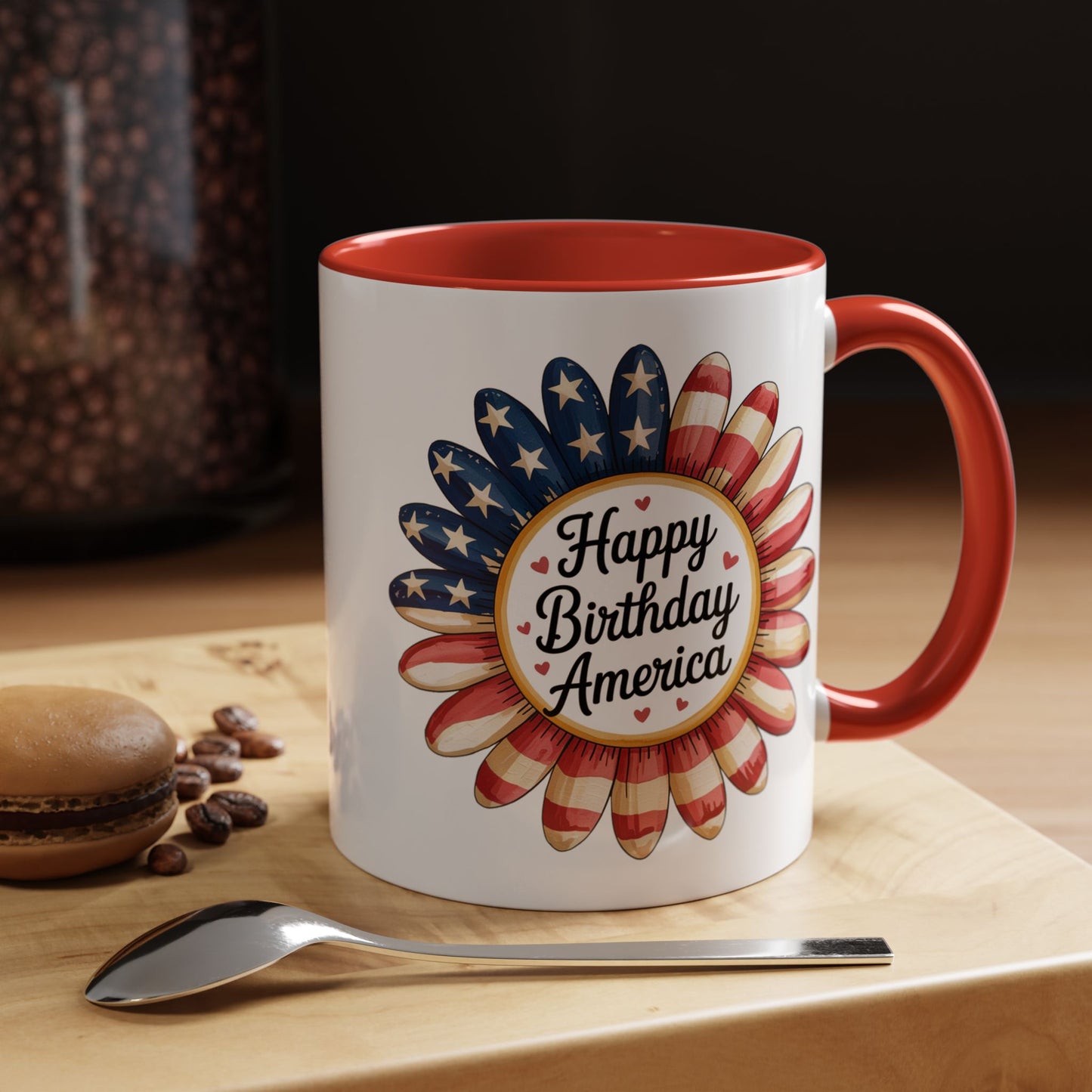 4th of July Mug - Happy Birthday America Sunflower
