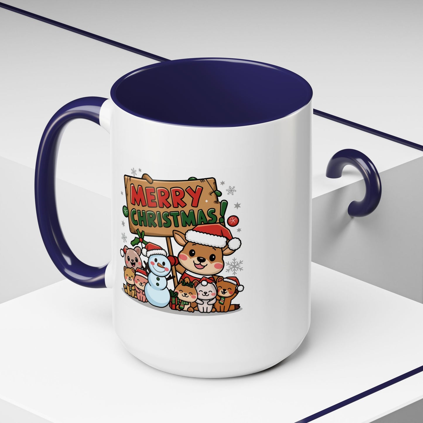 Christmas Mug - Merry Christmas Red & Green Text Reindeer Snowman
