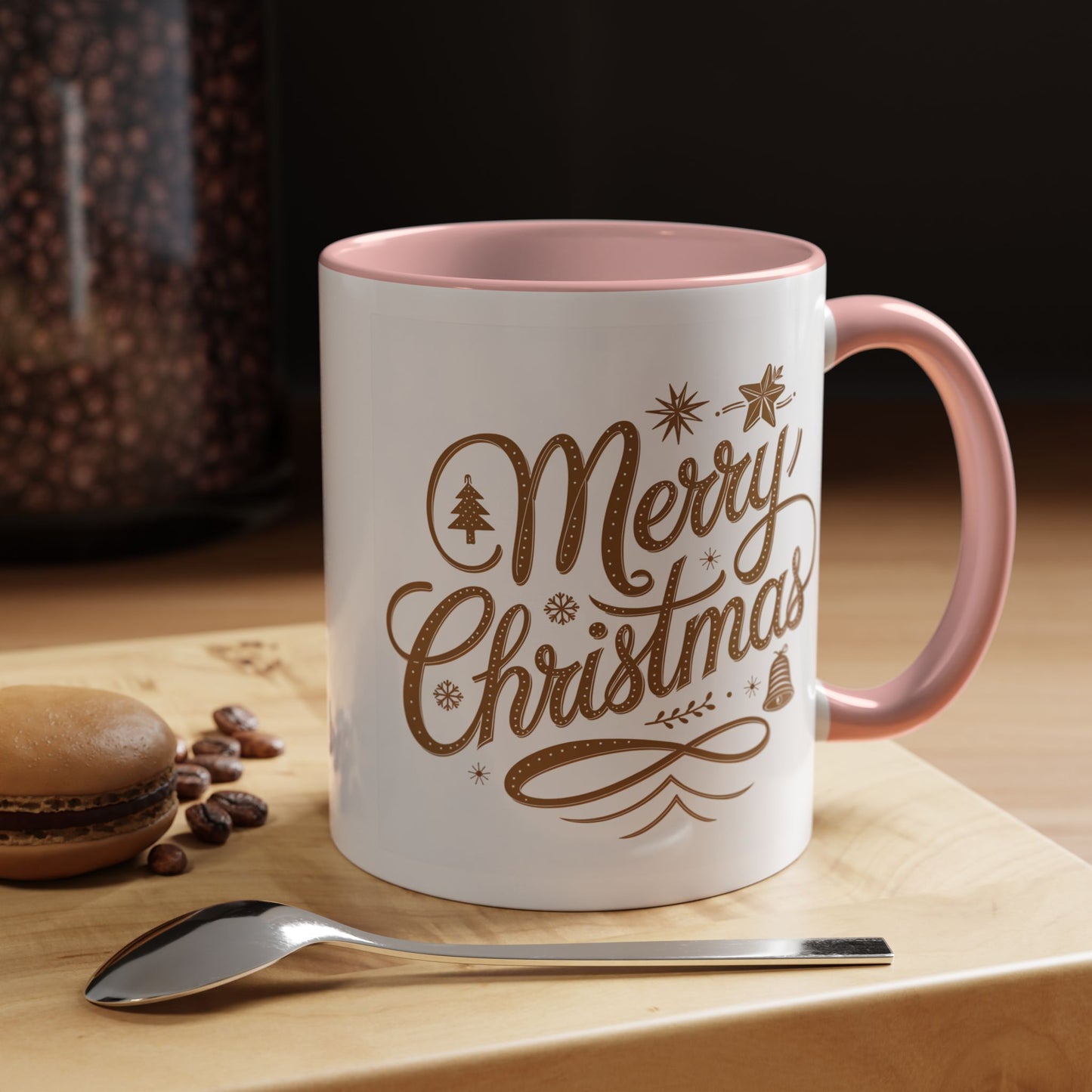 Christmas Mug - Merry Christmas Gold Text Tree Star Ornaments