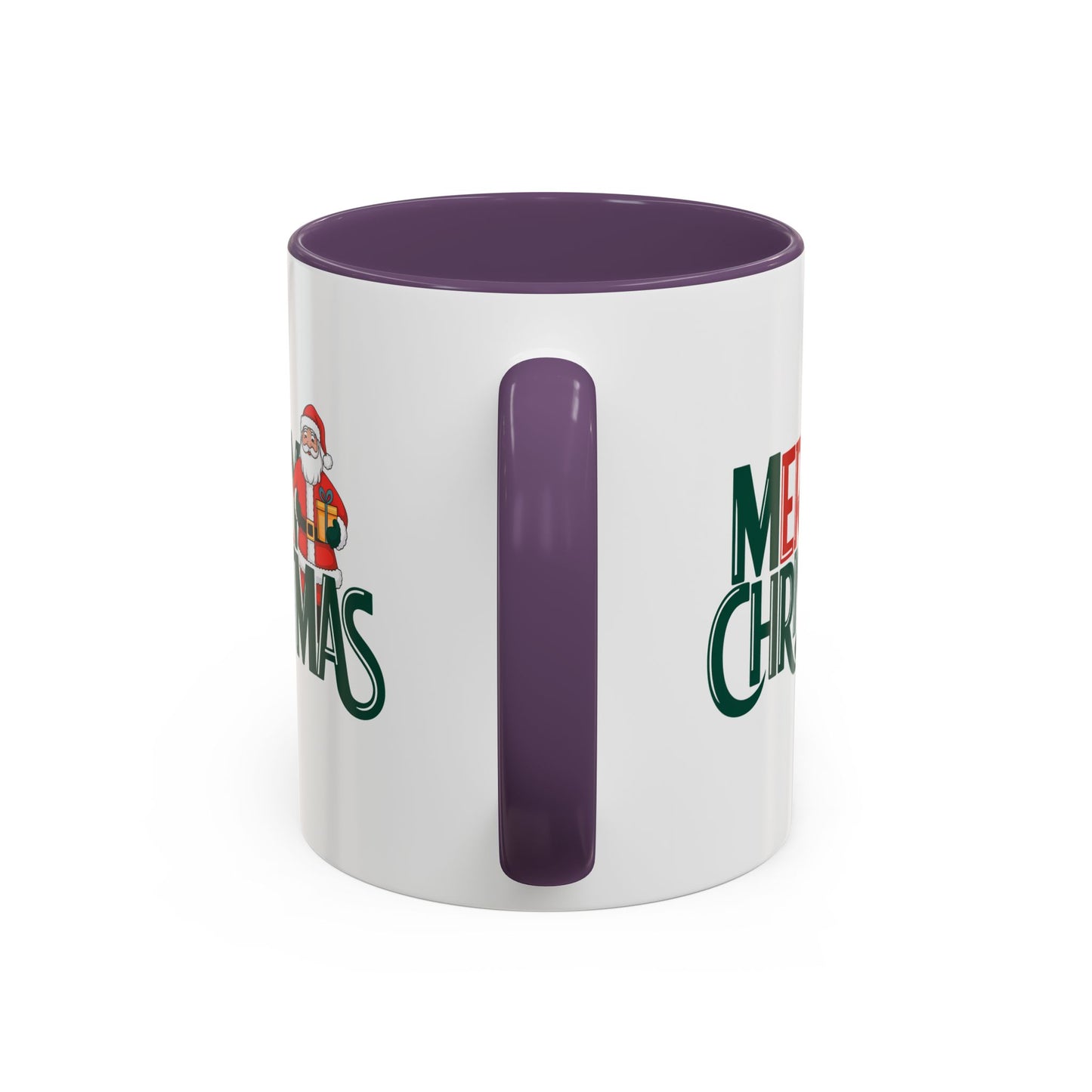 Christmas Mug - Merry Christmas Green & Red Text Santa Present
