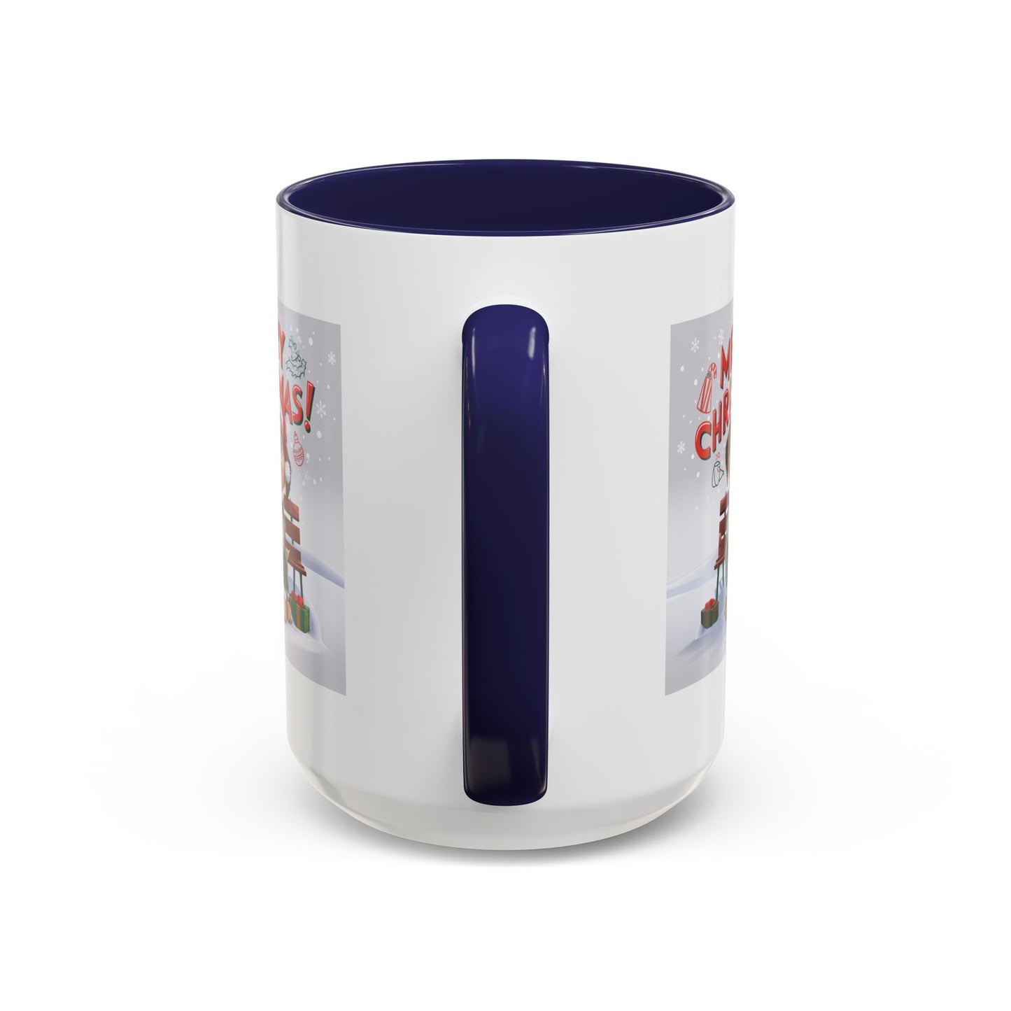 Christmas Mug - Merry Christmas Red Text Puppy Green Top