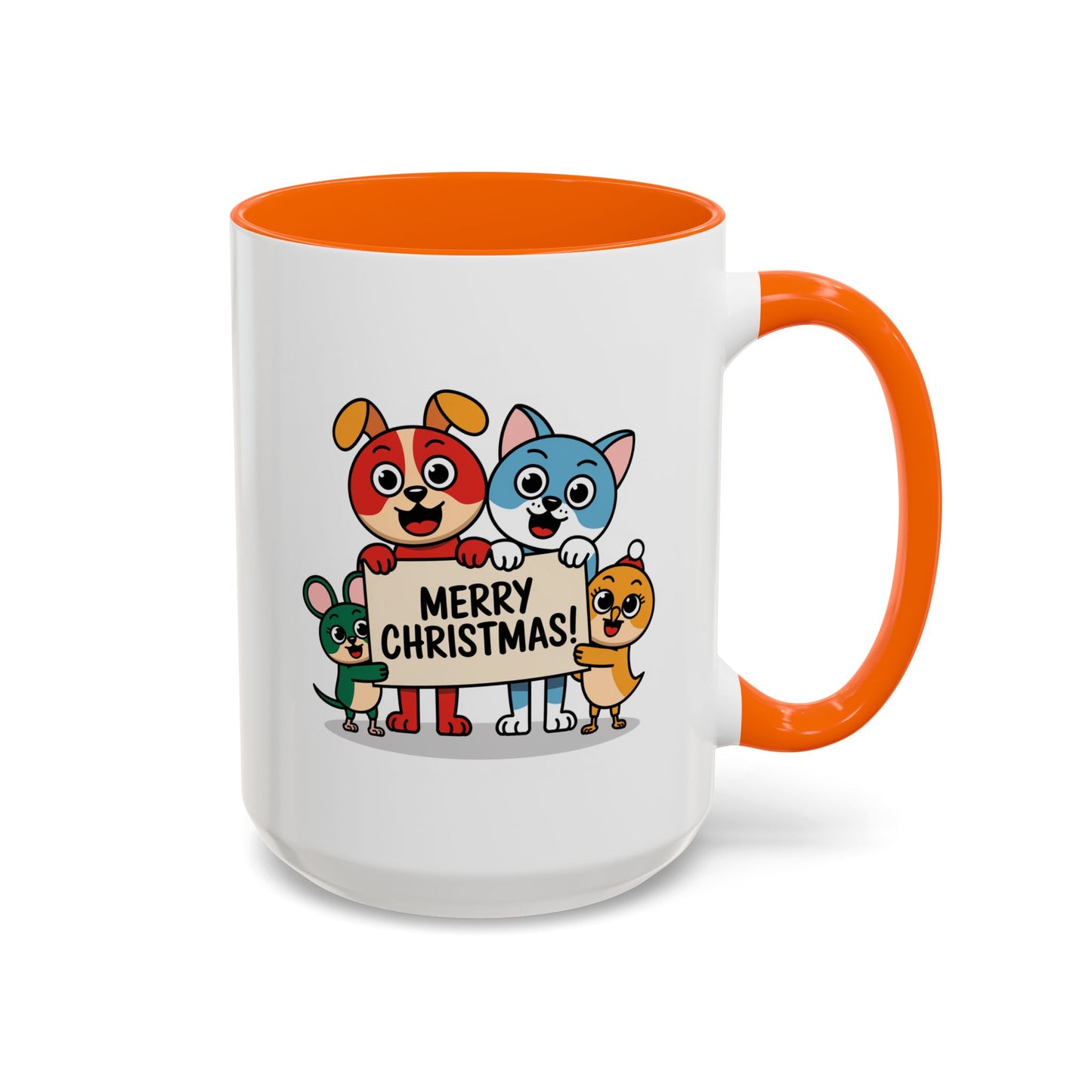 Christmas Mug - Merry Christmas Black Text Mouse Dog Cat Bird