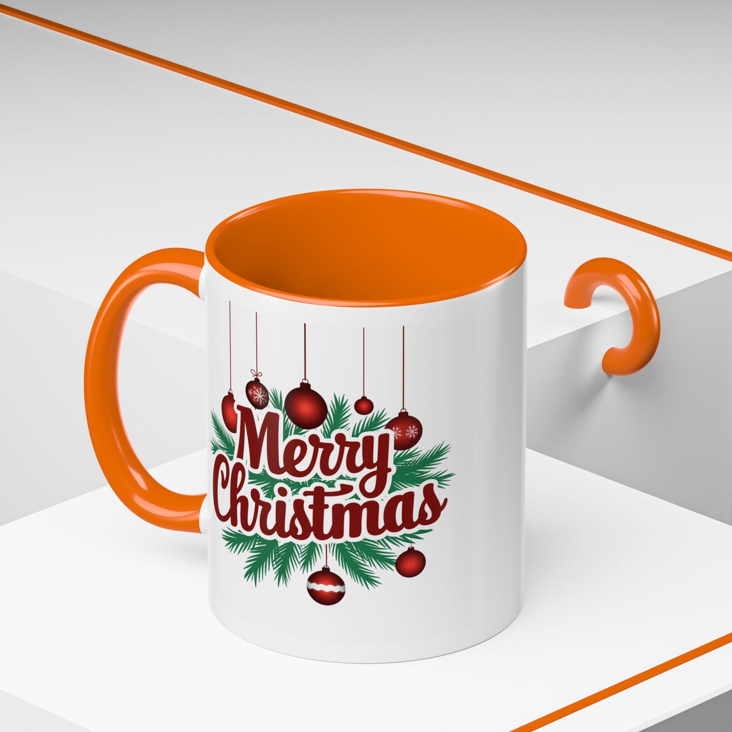 Christmas Mug - Merry Christmas Maroon Text Ornaments
