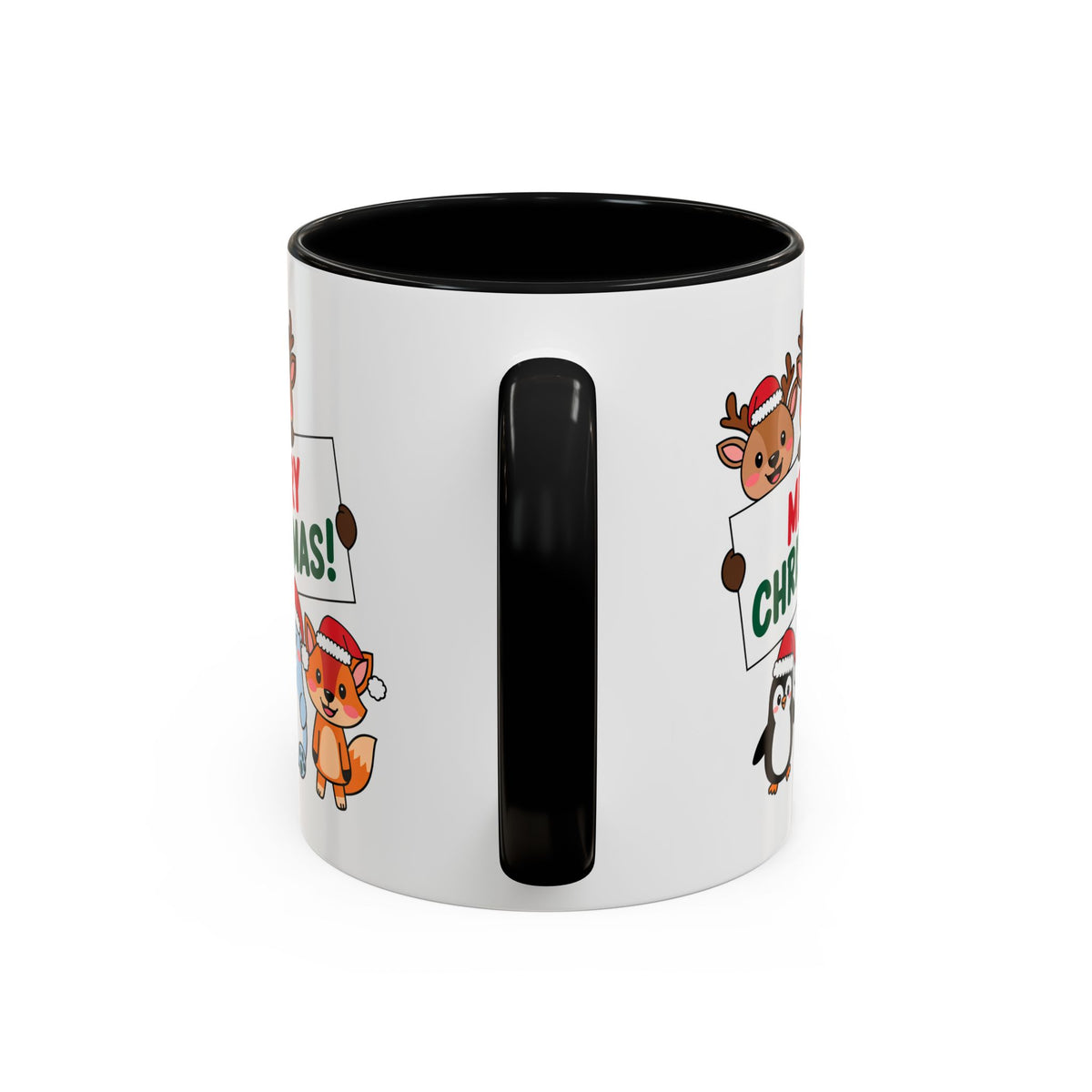 Christmas - Merry Christmas Red & Green Text Reindeer Penguin Bear Fox