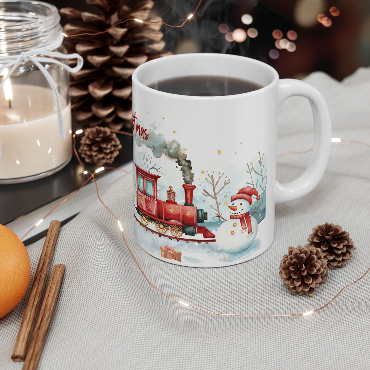 Christmas Mug - Merry Christmas Snowy Landscape Train
