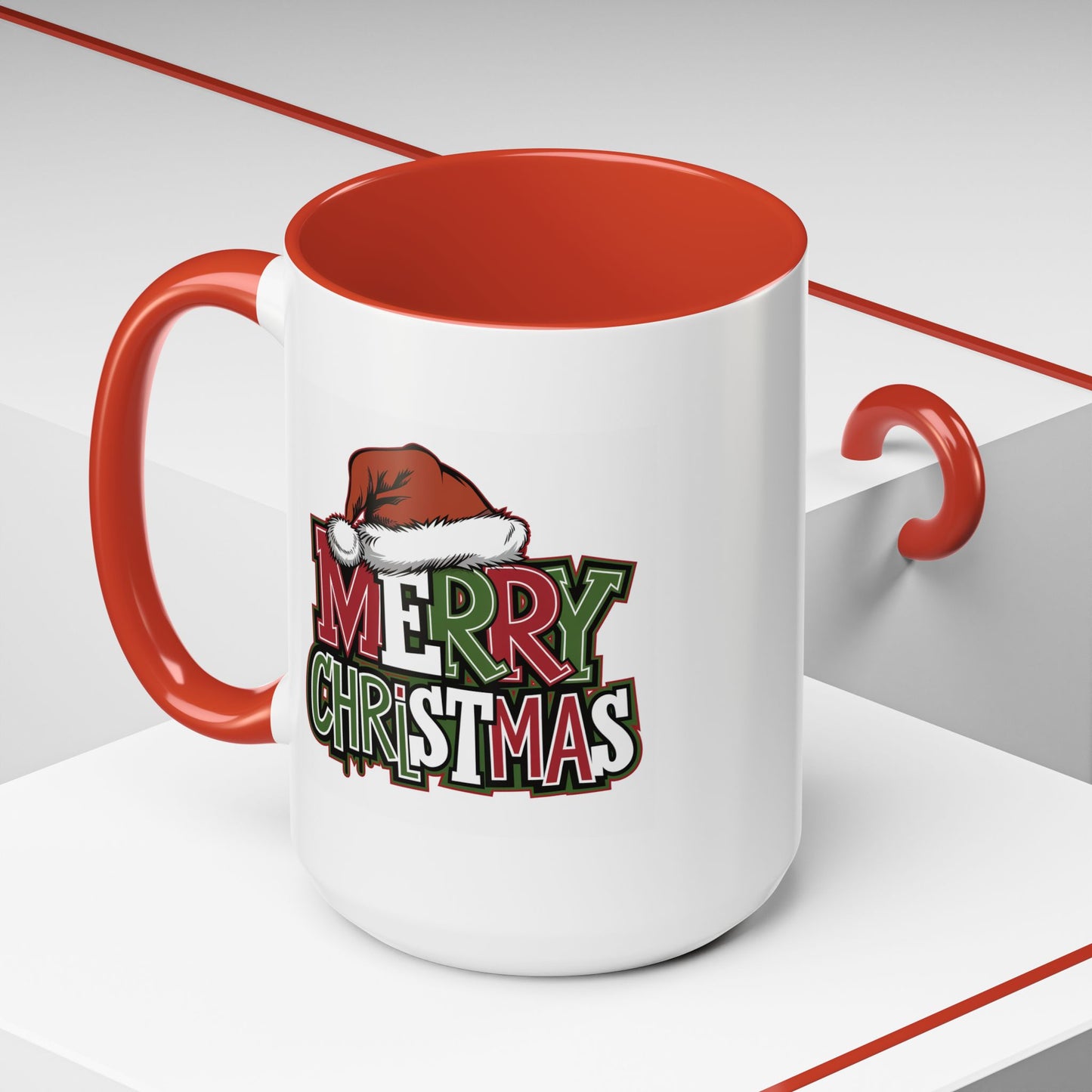 Christmas Mug - Merry Christmas Red Green & White Graffiti Hat