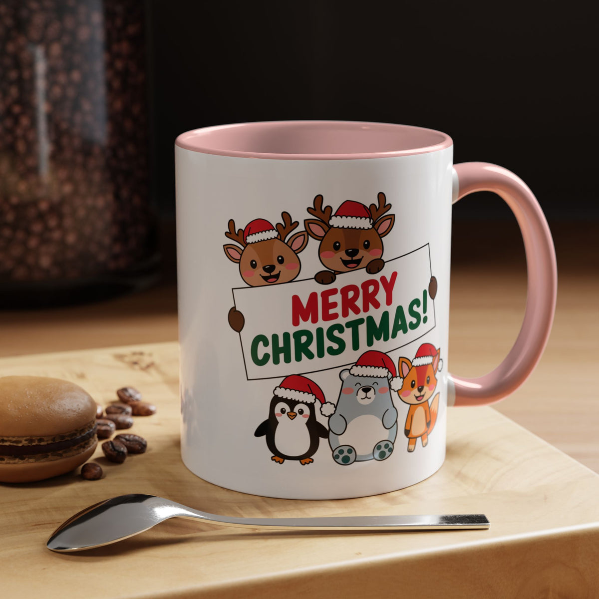 Christmas - Merry Christmas Red & Green Text Reindeer Penguin Bear Fox