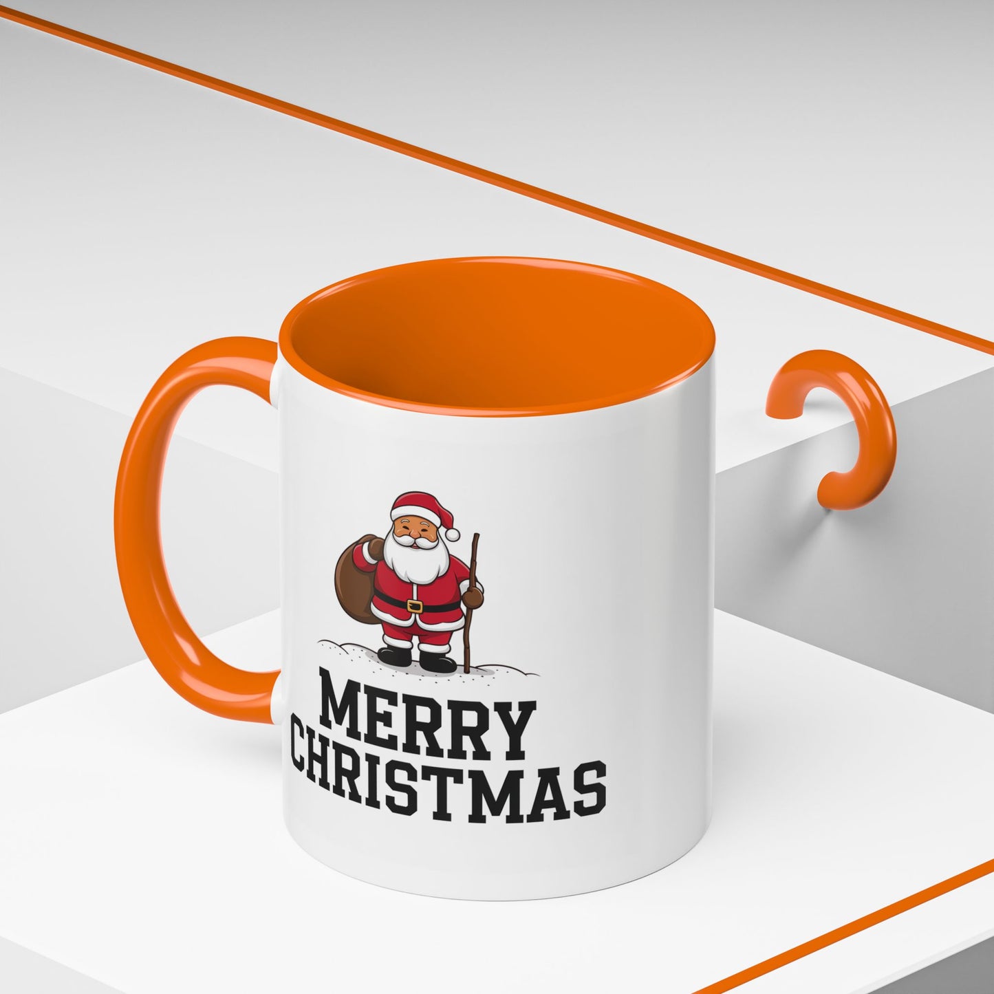 Christmas Mug - Merry Christmas Black Text Santa Walking