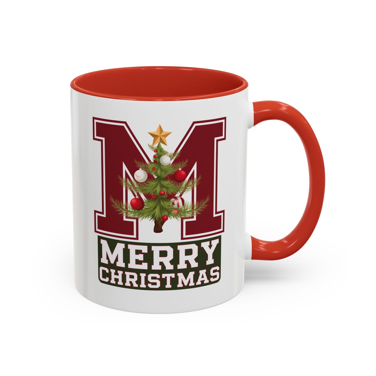 Christmas Mug - Merry Christmas White Green & Red College Text