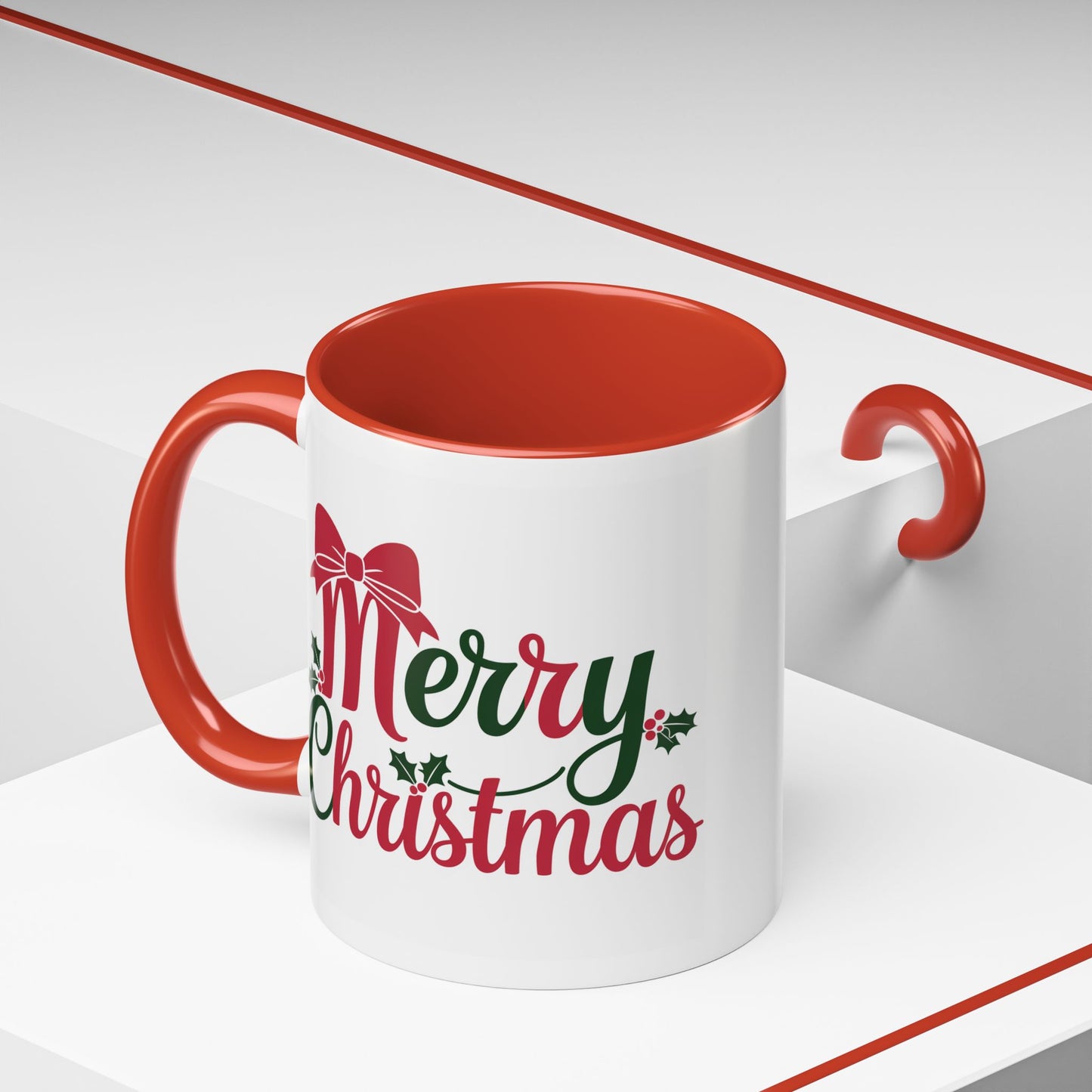 Christmas Mug - Merry Christmas Red & Green Text Bow