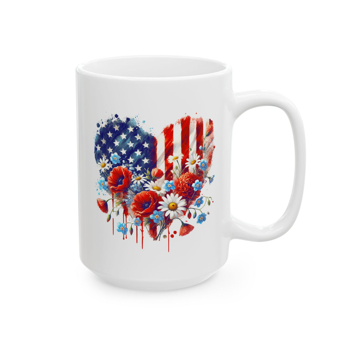 4th of July Mug - Patriotic USA Flowers Heart