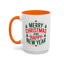 Christmas Mug - Merry Christmas and a Happy New Year Green & Red Text Trees Stars