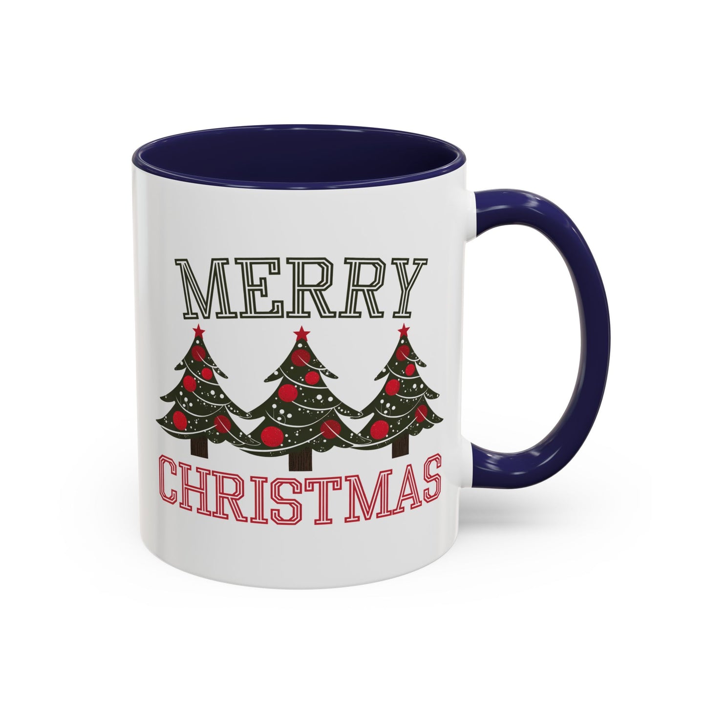 Christmas Mug - Merry Christmas Green & Red Text Decorative Trees