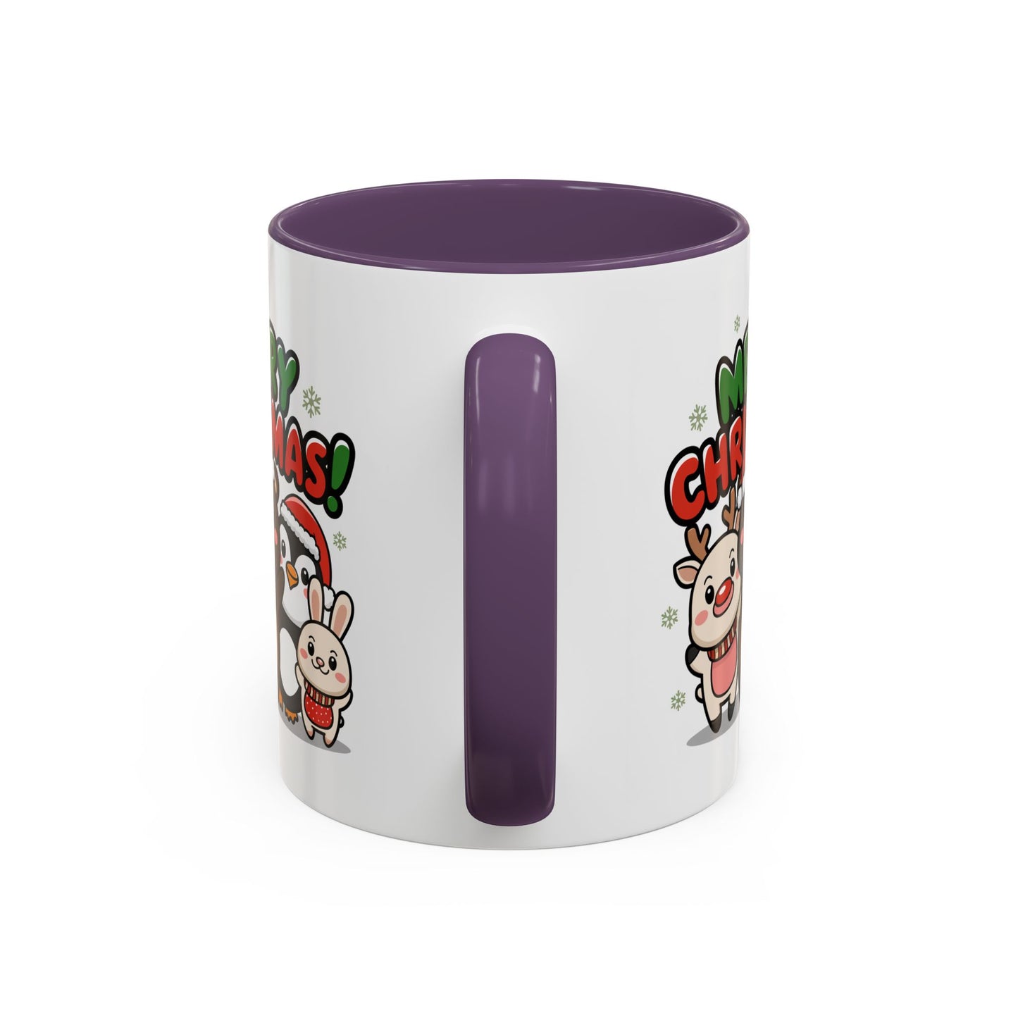 Christmas Mug - Merry Christmas Green & Red Text Cute Animals