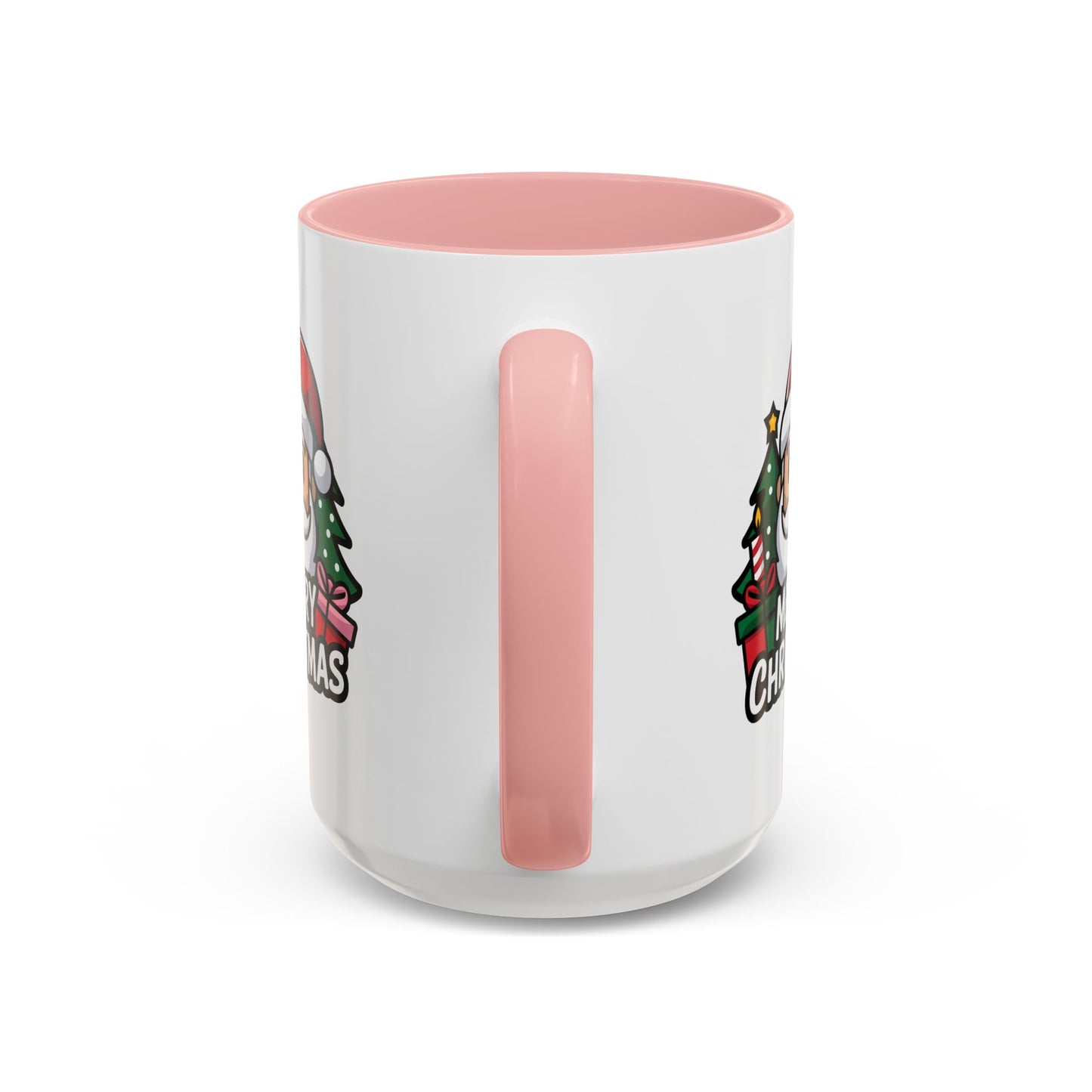 Christmas Mug - Merry Christmas White & Black Text Santa Trees Presents