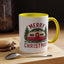 Christmas Mug - Merry Christmas Maroon Text Camper Trees