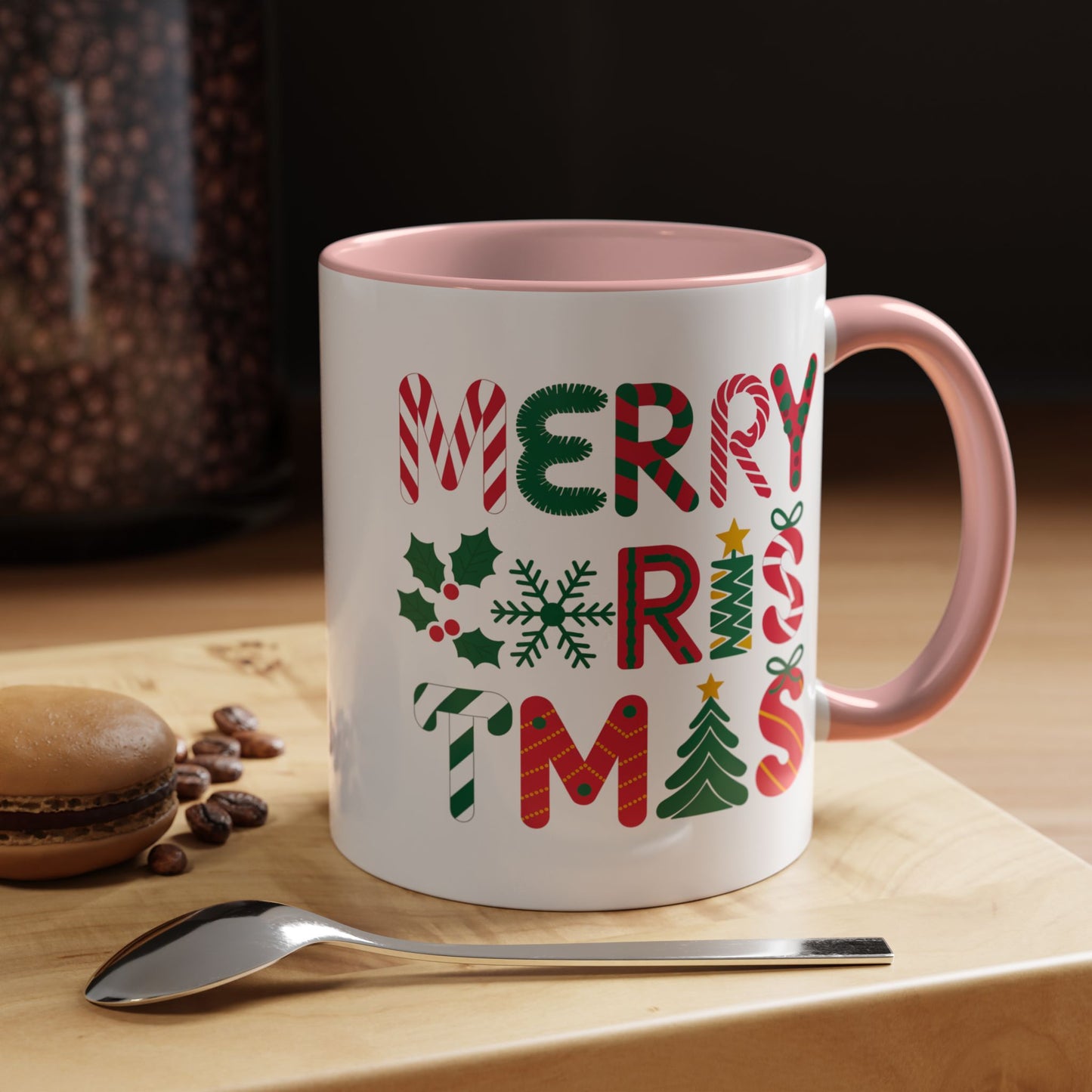 Christmas Mug - Merry Christmas Red Green & Gold Decorative Text
