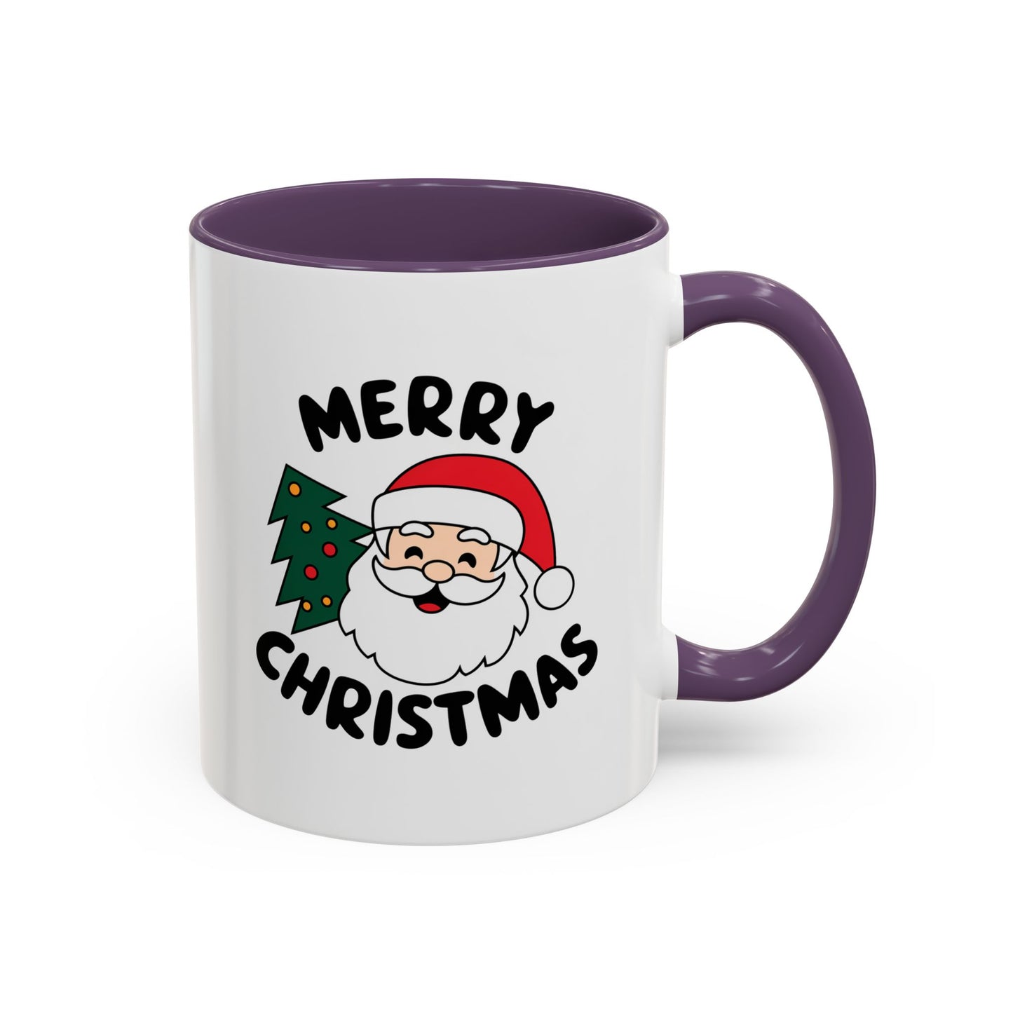 Christmas Mug - Merry Christmas Black Text Santa Tree