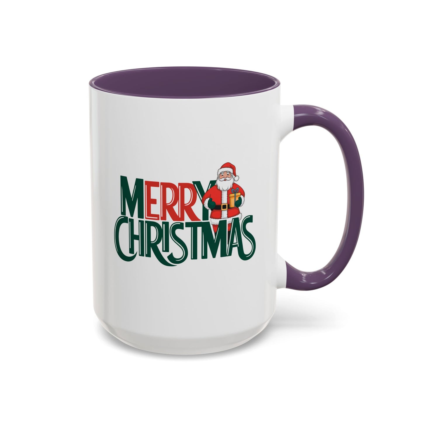 Christmas Mug - Merry Christmas Green & Red Text Santa Present