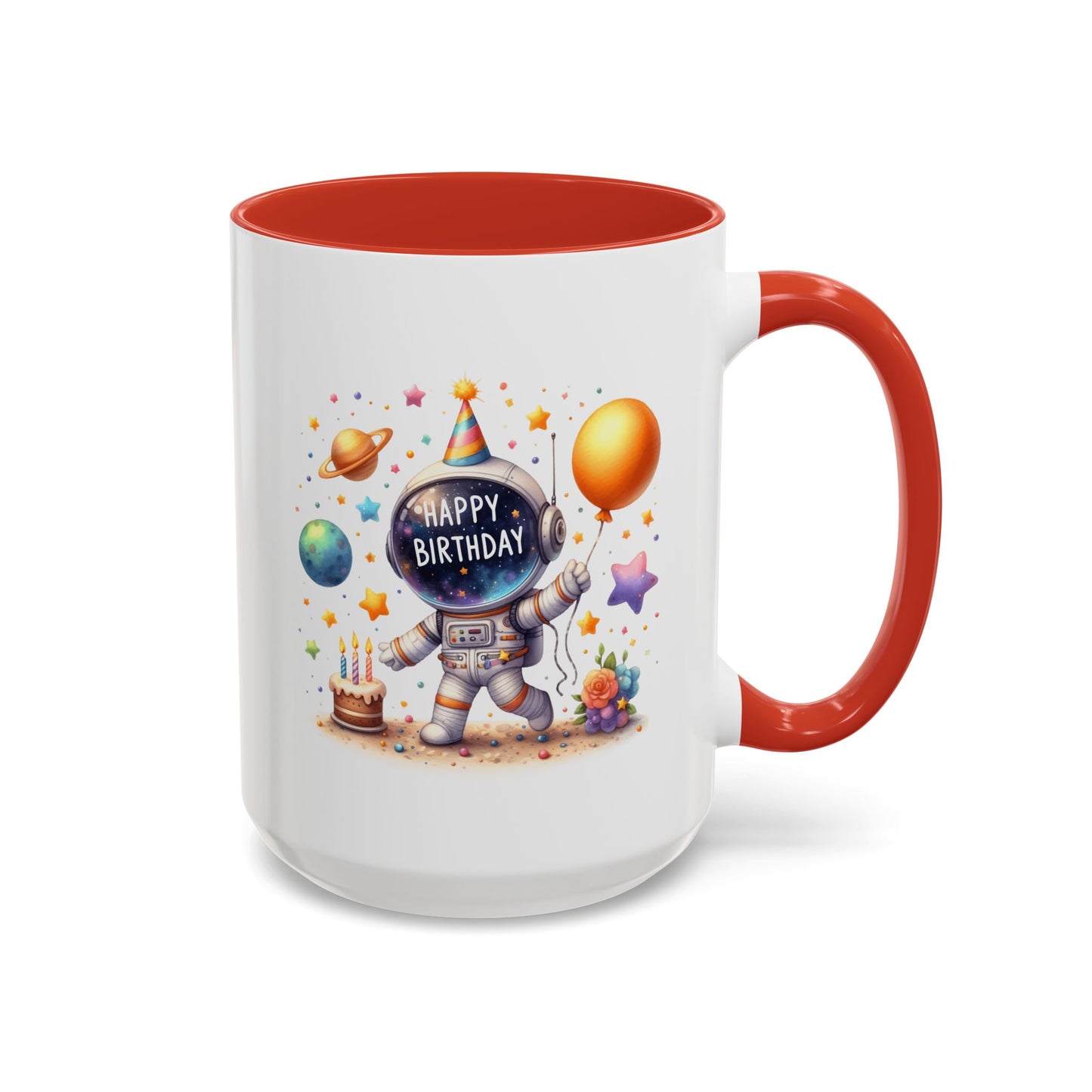 Birthday Mug - Happy Birthday Astronaut, Cake & Balloon