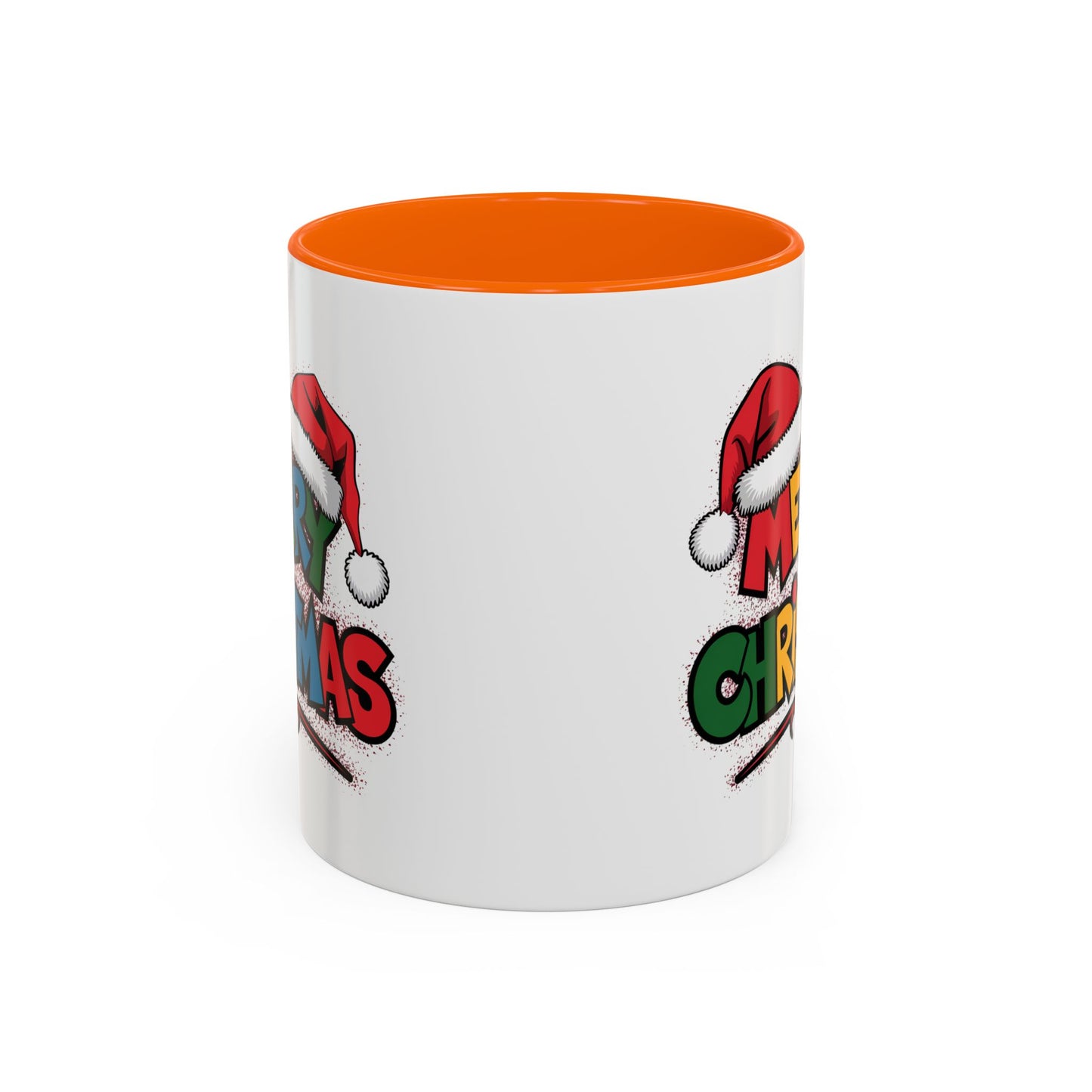 Christmas Mug - Merry Christmas Red Yellow & Blue Text Red Hats