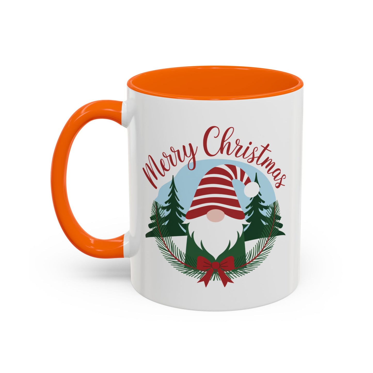 Christmas Mug - Merry Christmas Red Text Gnome Bow Tree