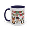 Christmas Mug - Red Green & Gold Text Reindeer Snowman Penguin